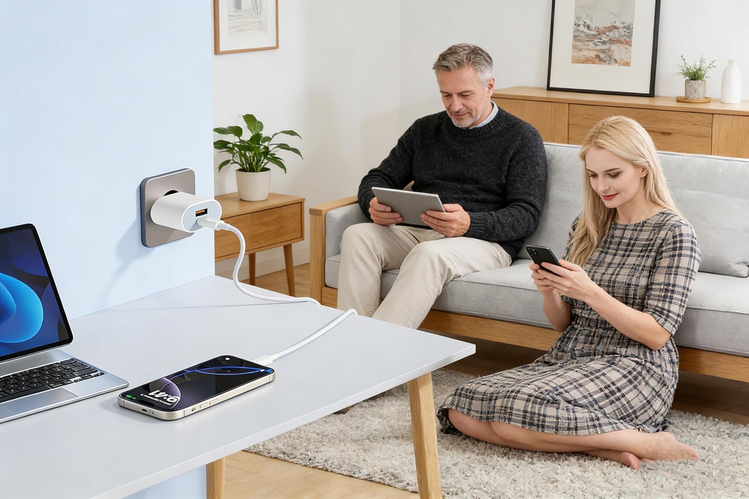 Thumbnail 5 de Samneer caricabatterie rapido da 25W con cavo da 1,8 m, doppia porta USB-C e USB-A