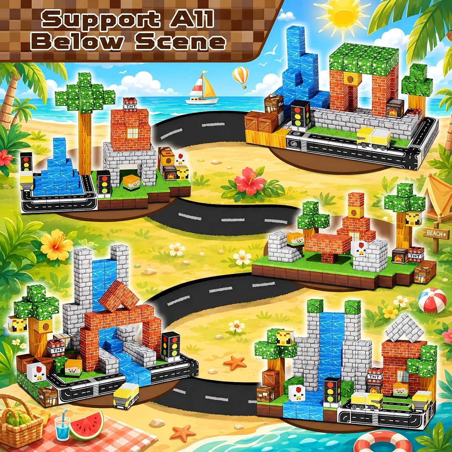 Detalle 2 de Annexfun Magnetic Blocks - 150PCS Magnetic Building Blocks Road Forest Set for STEM Learning