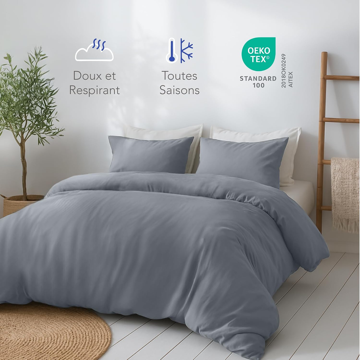 Thumbnail 3 de Dreamzie Housse de Couette 200x200 cm Gris