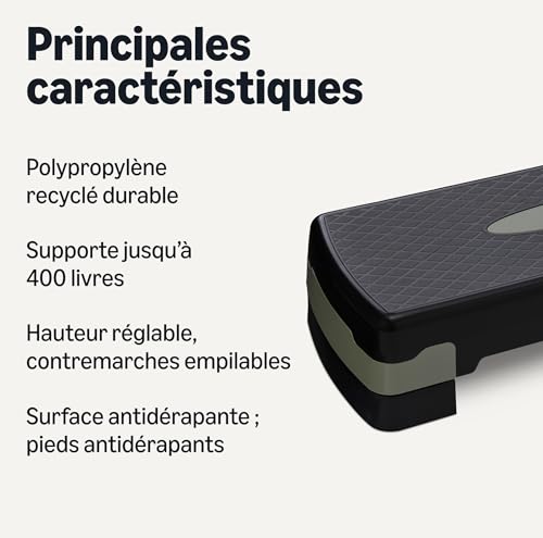 Detalle 2 de Amazon Basics Plateforme de Step Aérobique ajustable – Stepper d’exercice pour la maison, 68,58 cm, Noir/Gris