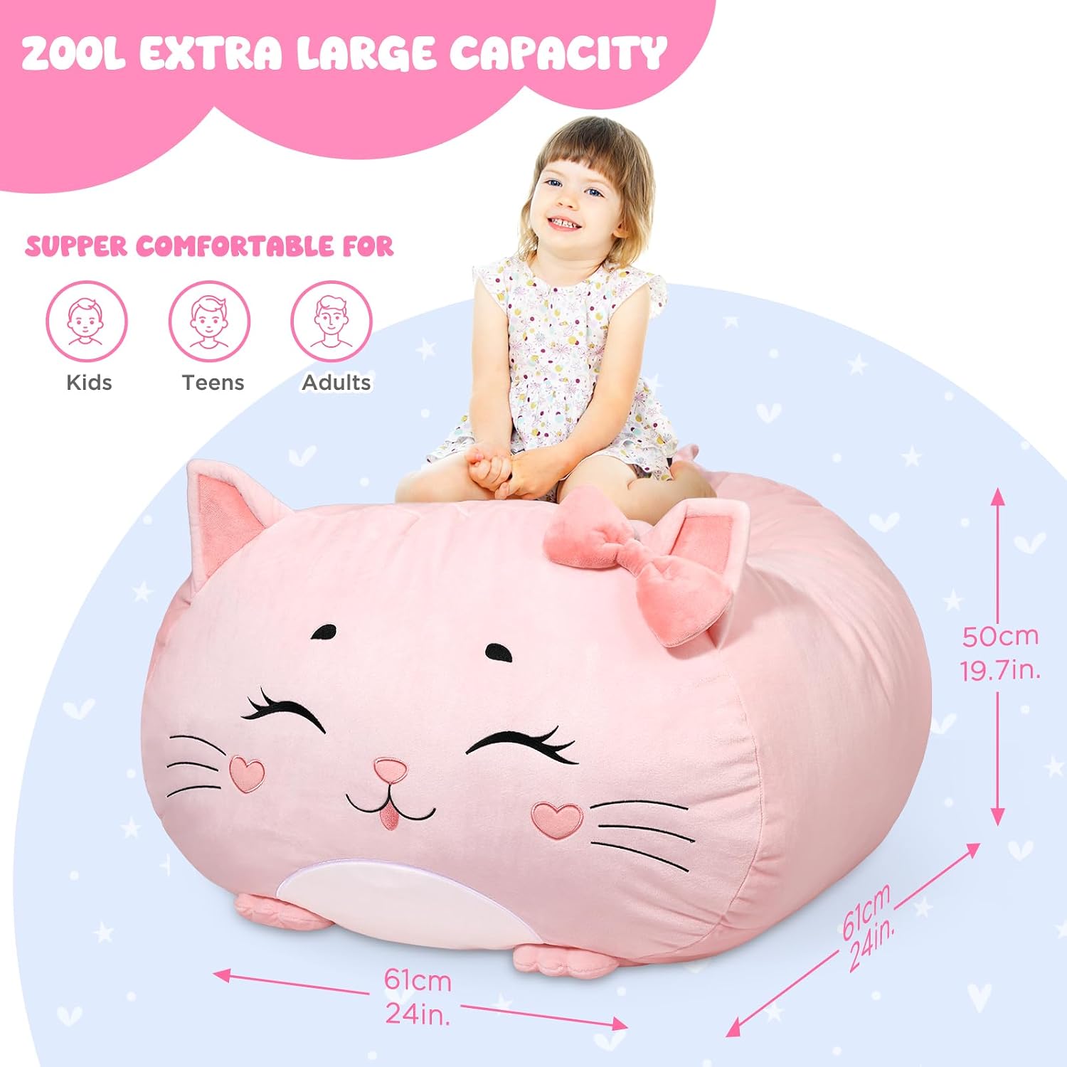Detalle 2 de GAGAKU Pouf di peluche 60x60 cm XXL con copertura per bambini – Organizer morbido per la cameretta