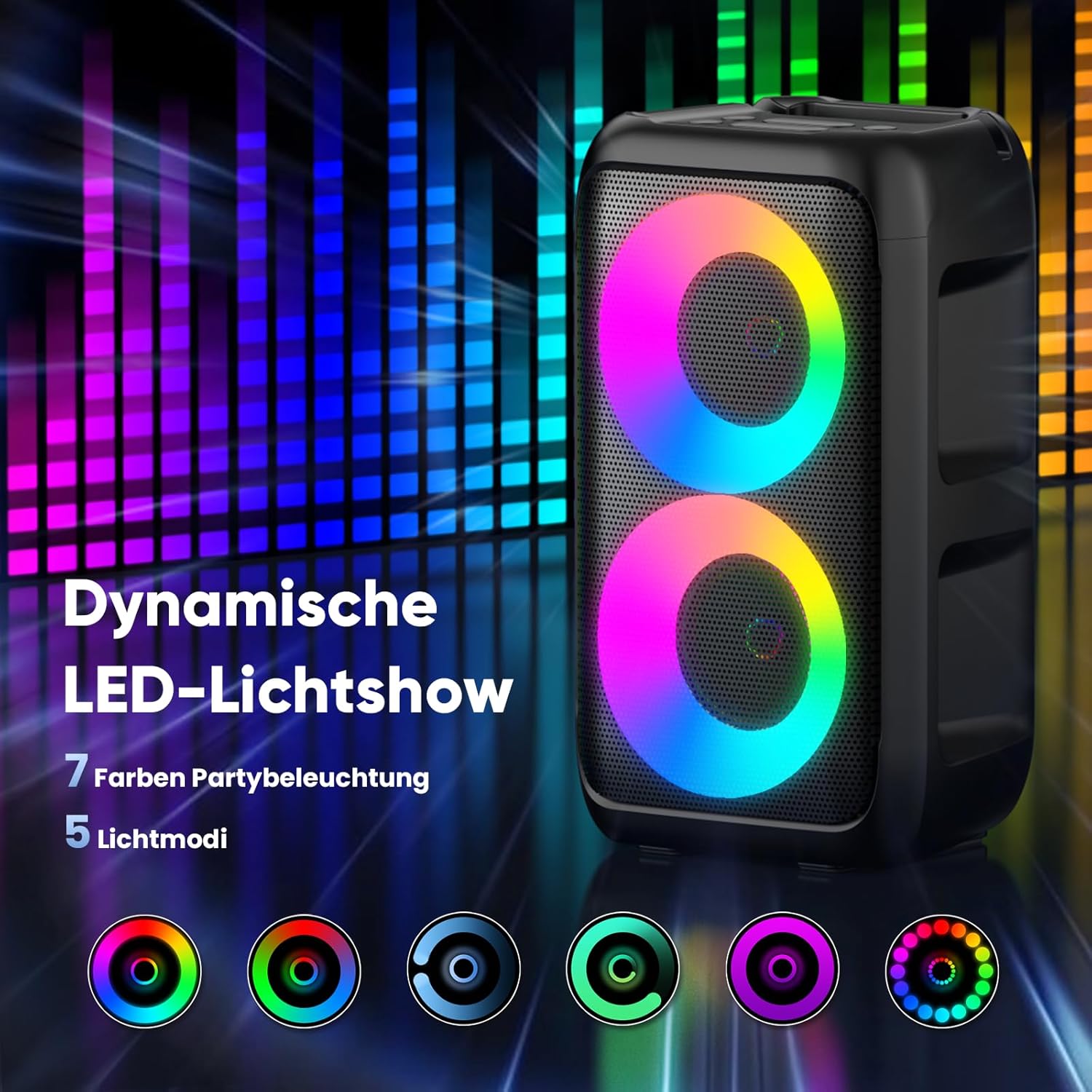 Thumbnail 3 de Partybox Bluetooth Party Lautsprecher mit 2 kabellosen Mikrofonen – 3-in-1 Karaoke-Box für Zuhause und Unterwegs