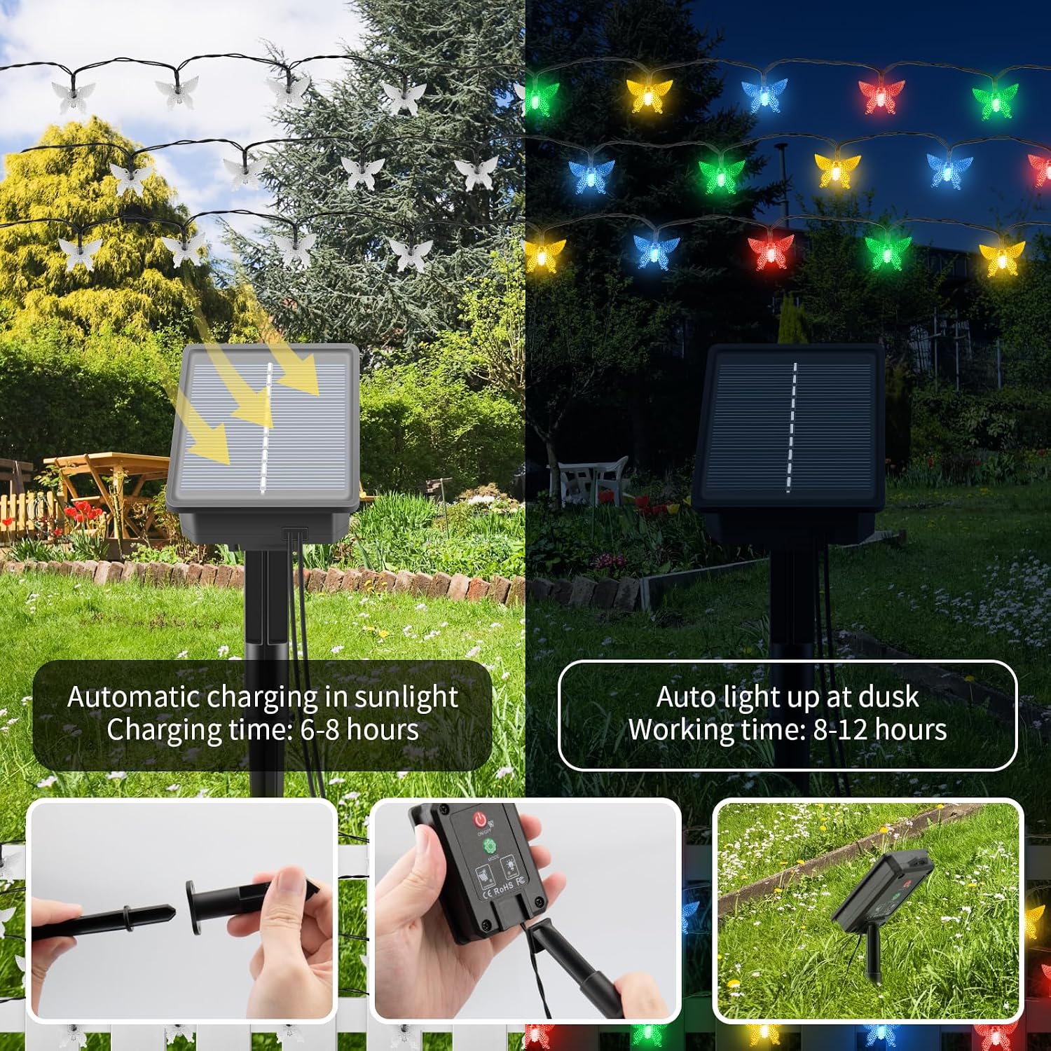 Detalle 1 de Isisyu Solar Lichterkette Schmetterling 20 LED