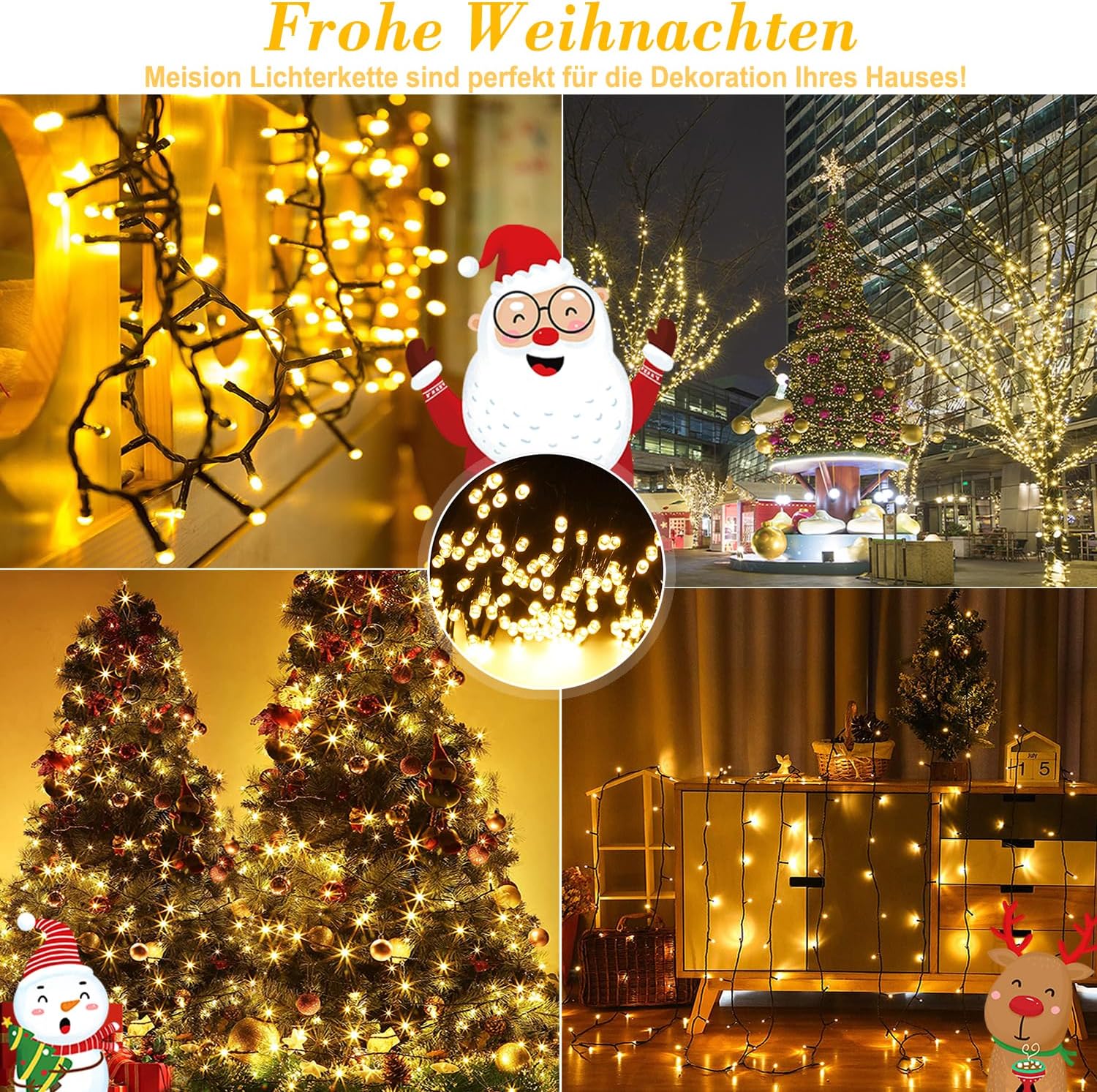 Thumbnail 6 de Meision Lichterkette Außen Strom 20 m (200 LEDs) mit 8 Modi, Timer & Speicherfunktion (Warmweiß, IP44)