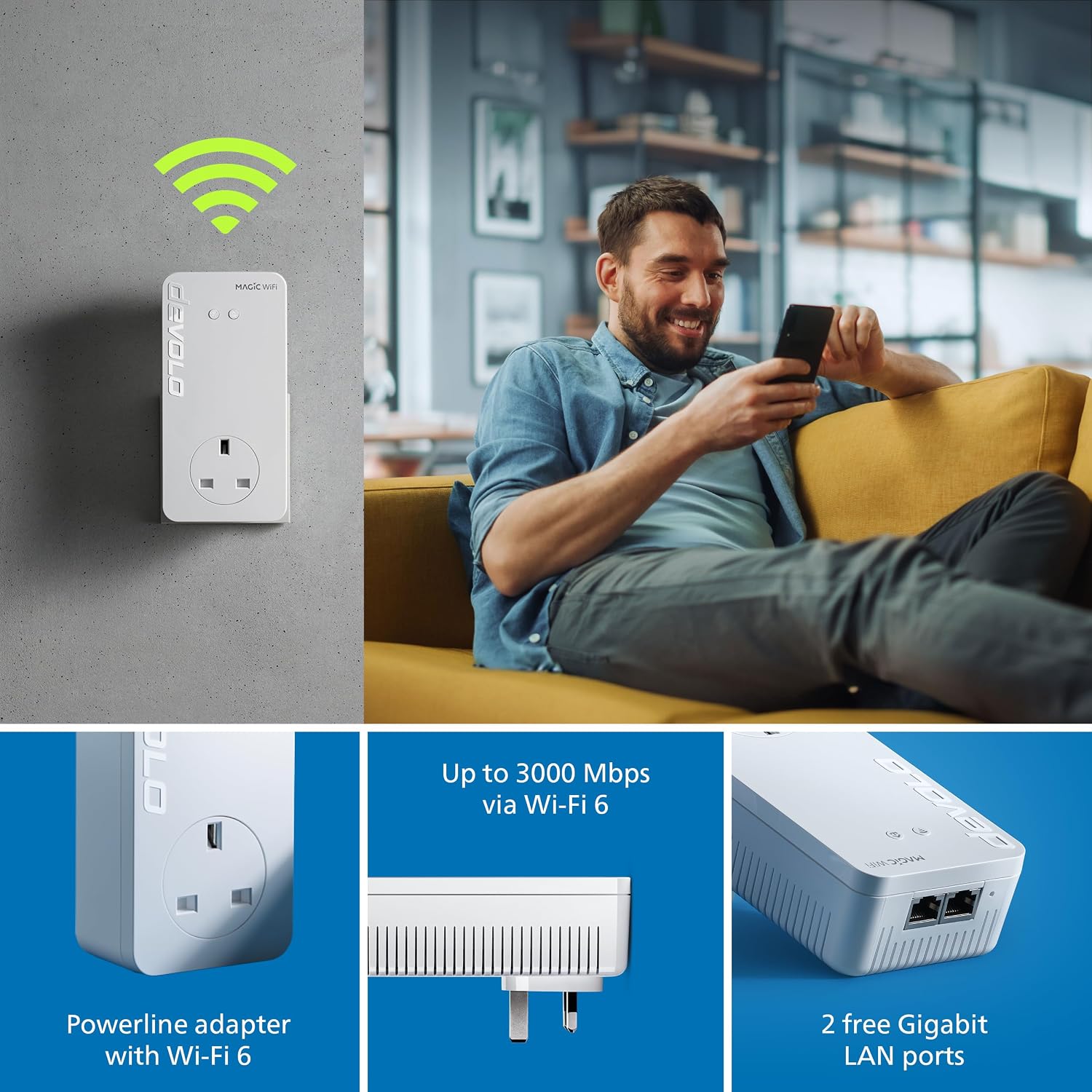 Detalle 2 de devolo Magic 2 WiFi 6 next Starter Kit (Wi‑Fi Powerline) with Mesh Wi‑Fi and 2x Gigabit Ethernet