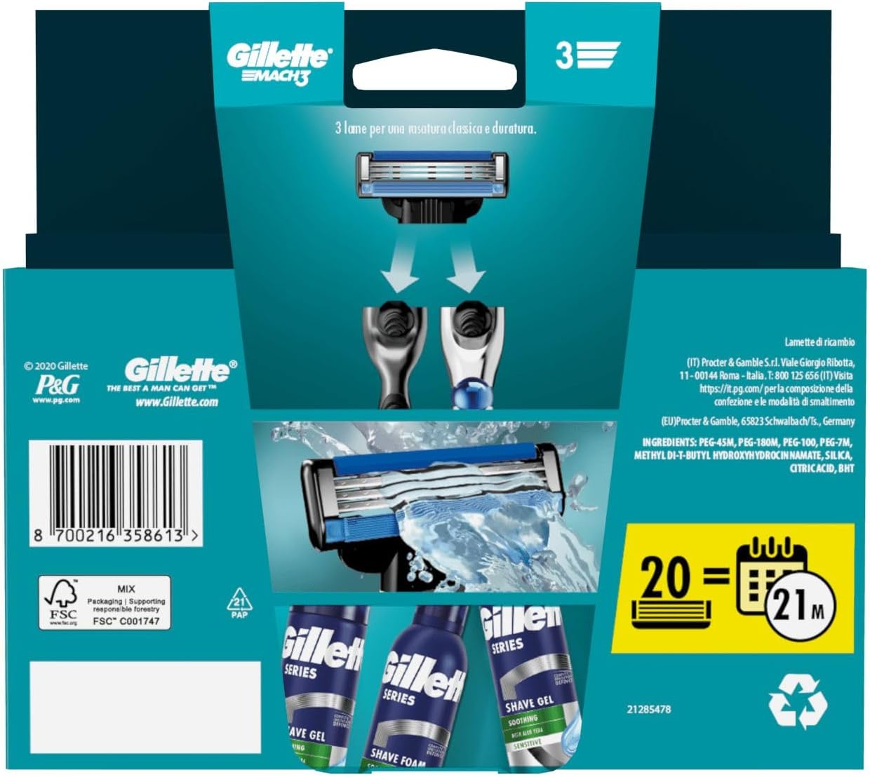 Detalle 2 de Gillette Mach3 lamette 20 ricambi per rasatura