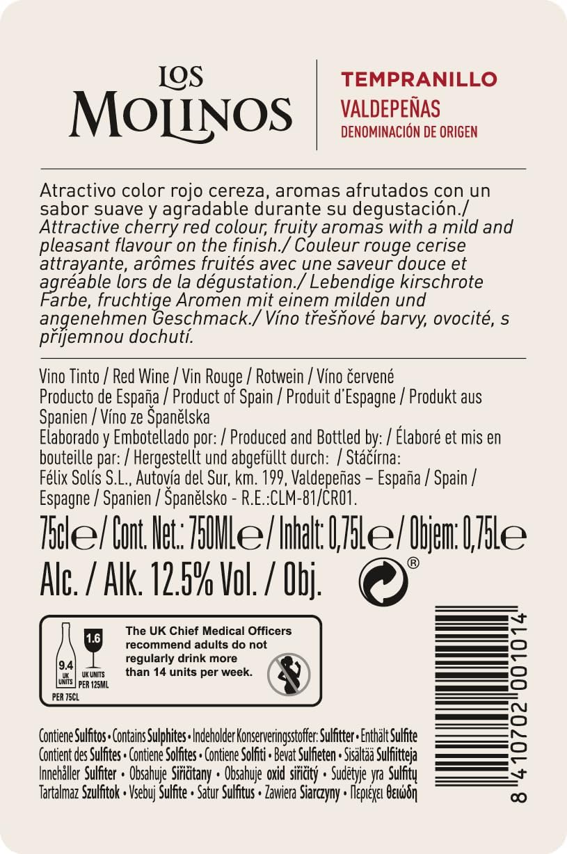 Detalle de Los Molinos Tradición Tinto D.O. Valdepeñas 🍷 Pack 6x750ml