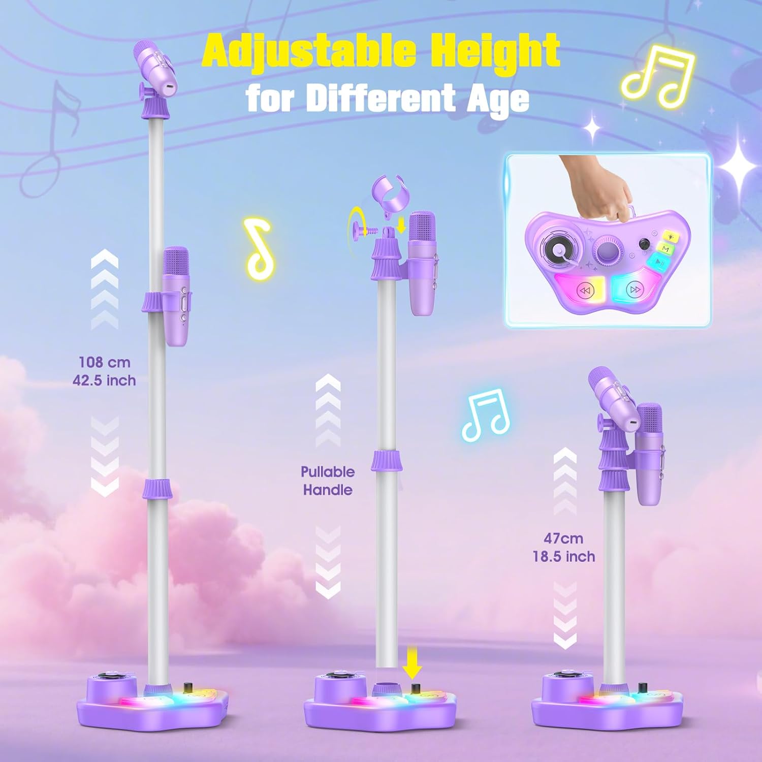 Thumbnail 4 de Kids Karaoke Machine with Child Stand, Rechargeable Mic & Dual Wireless Microphones (LED Lights, Bluetooth)