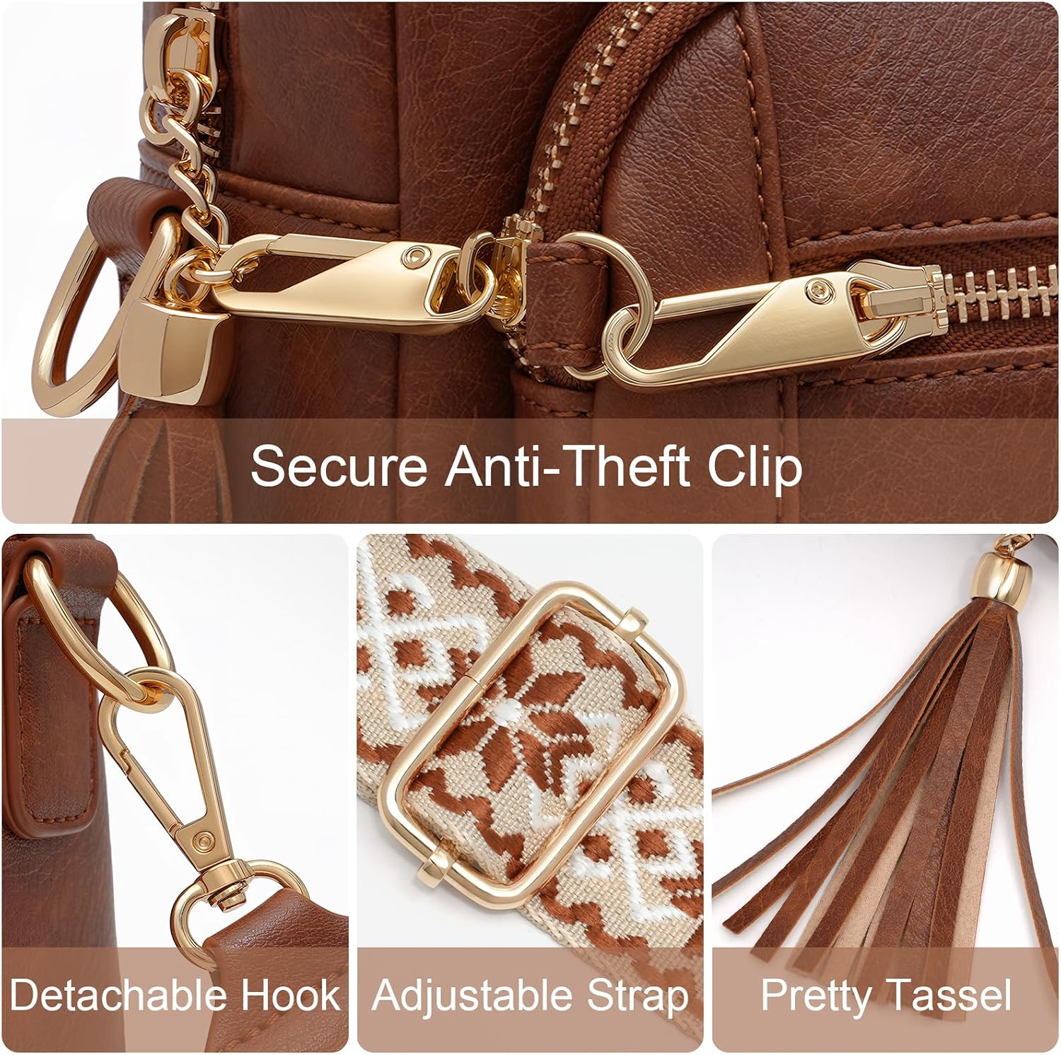 Detalle de HILAEX Women’s Anti-Theft Cross Body Bag with 4 Zip Compartments and RFID Blocking