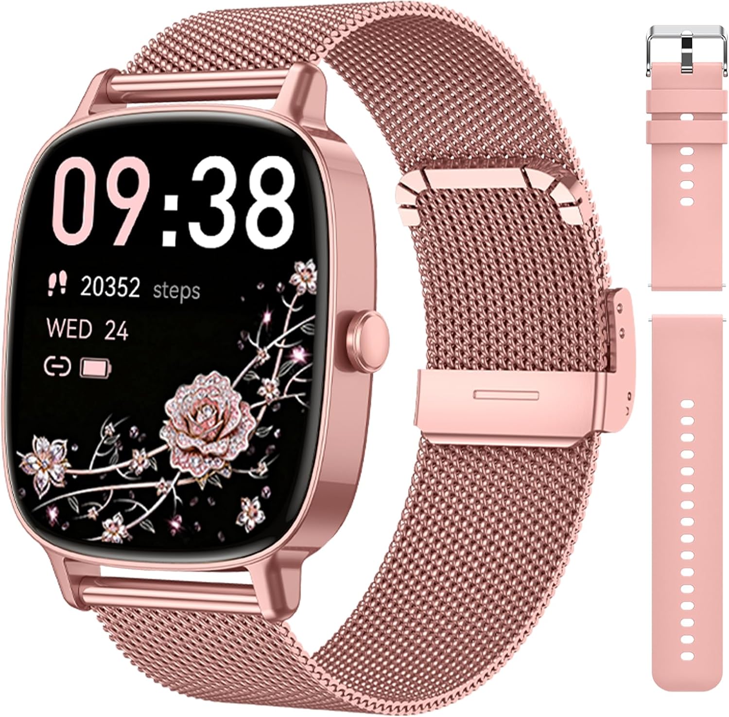 Detalle de coioc Smartwatch Damen mit Telefonfunktion – 1,85" HD-Smartwatch mit 120+ Sportmodi, IP68, Herzfrequenz & Schlafmonitor (2 Armbänder, Rosa)