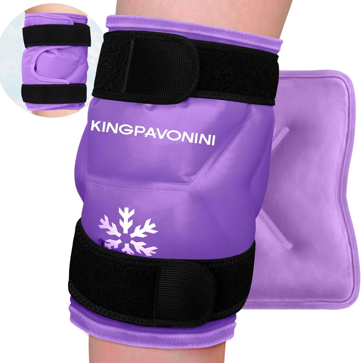 Detalle de KingPavonini XXL Knee Ice Pack Wrap, 2-Pack, Purple, Full Knee Coverage