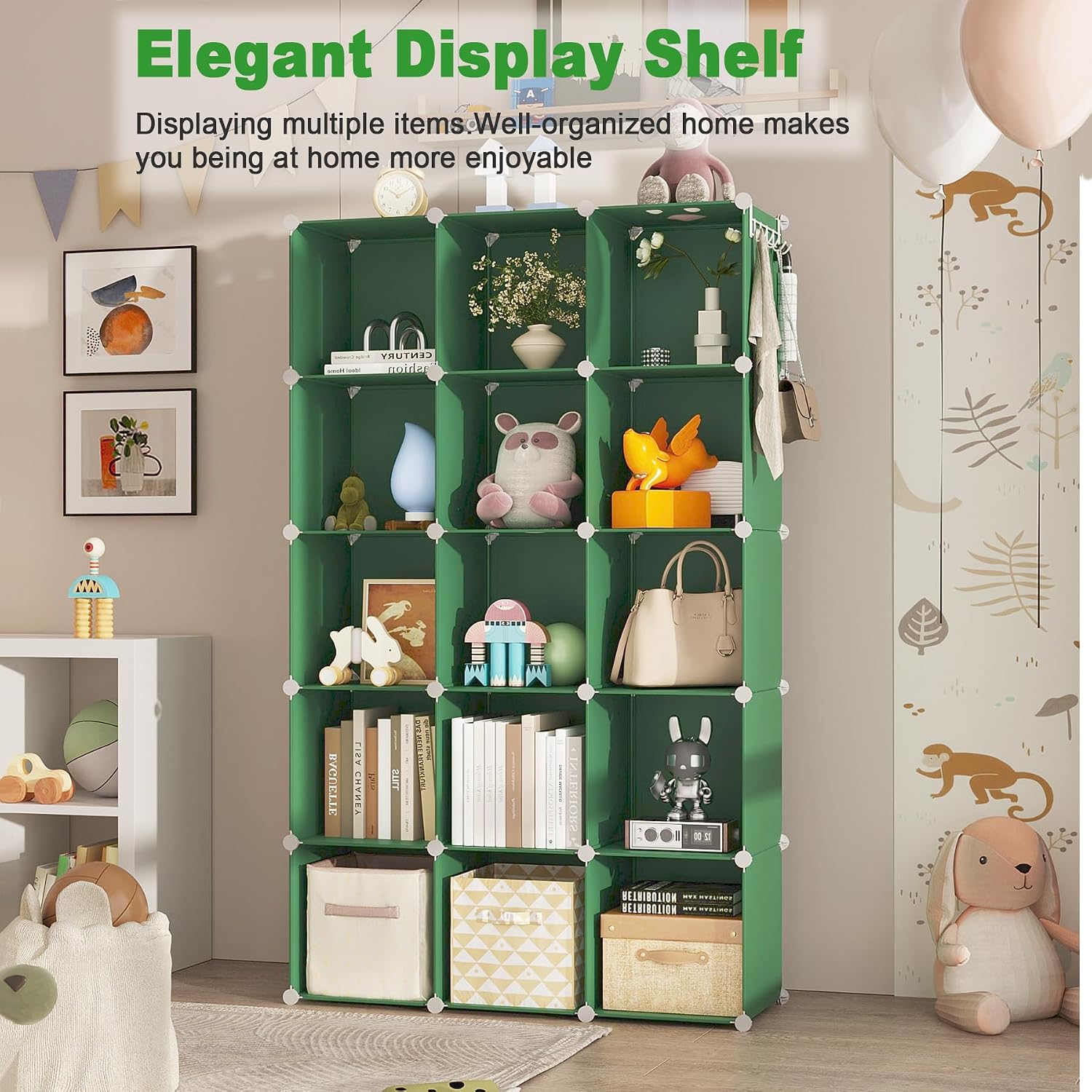Thumbnail 4 de C&AHOME UPCS16GN 16-Cube Storage Organizer, Green Modular Plastic Shelf