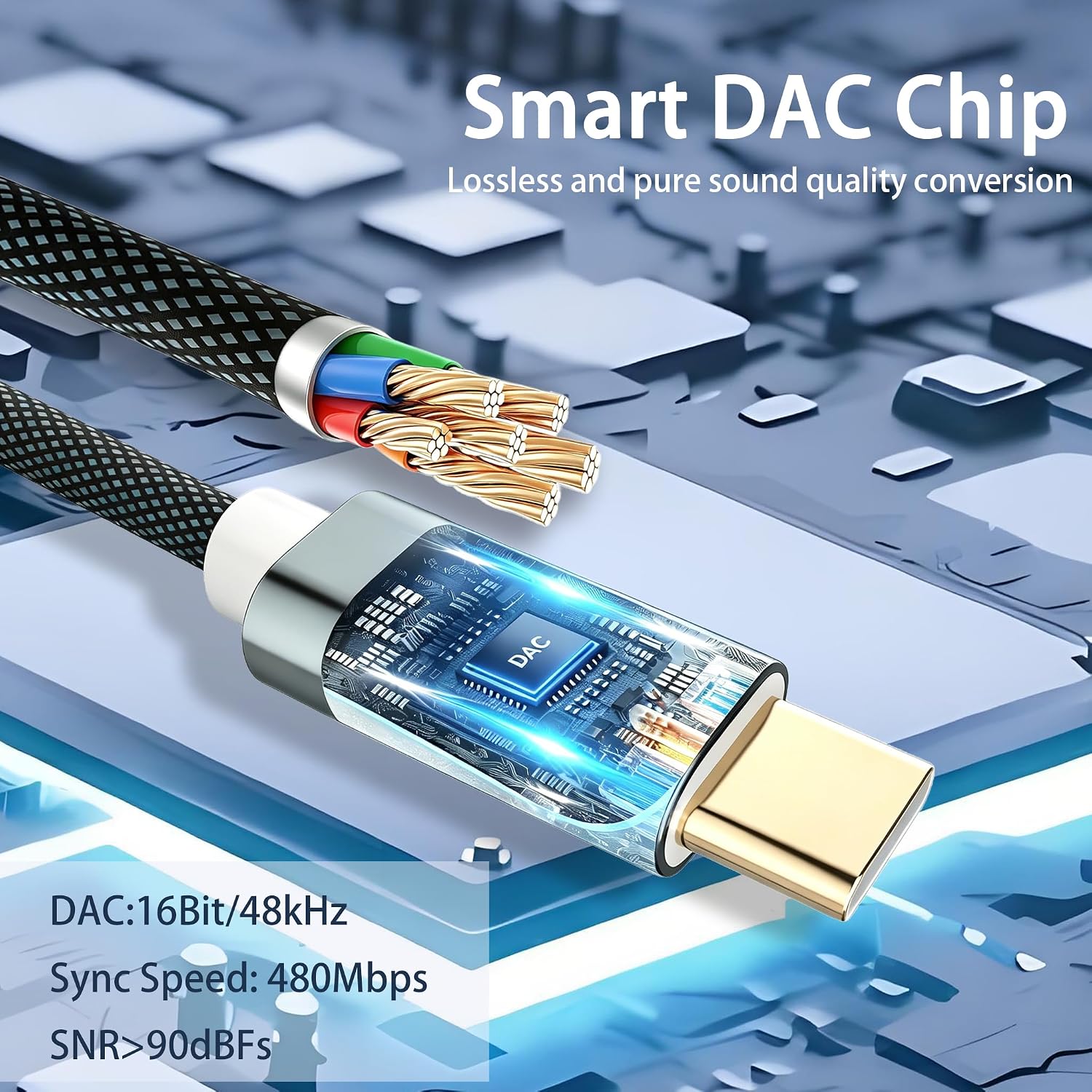 Detalle de Adaptateur USB‑C vers prise jack 3,5 mm YISH avec DAC Hi‑Fi — Compatible iPhone, Galaxy, Pixel et MacBook