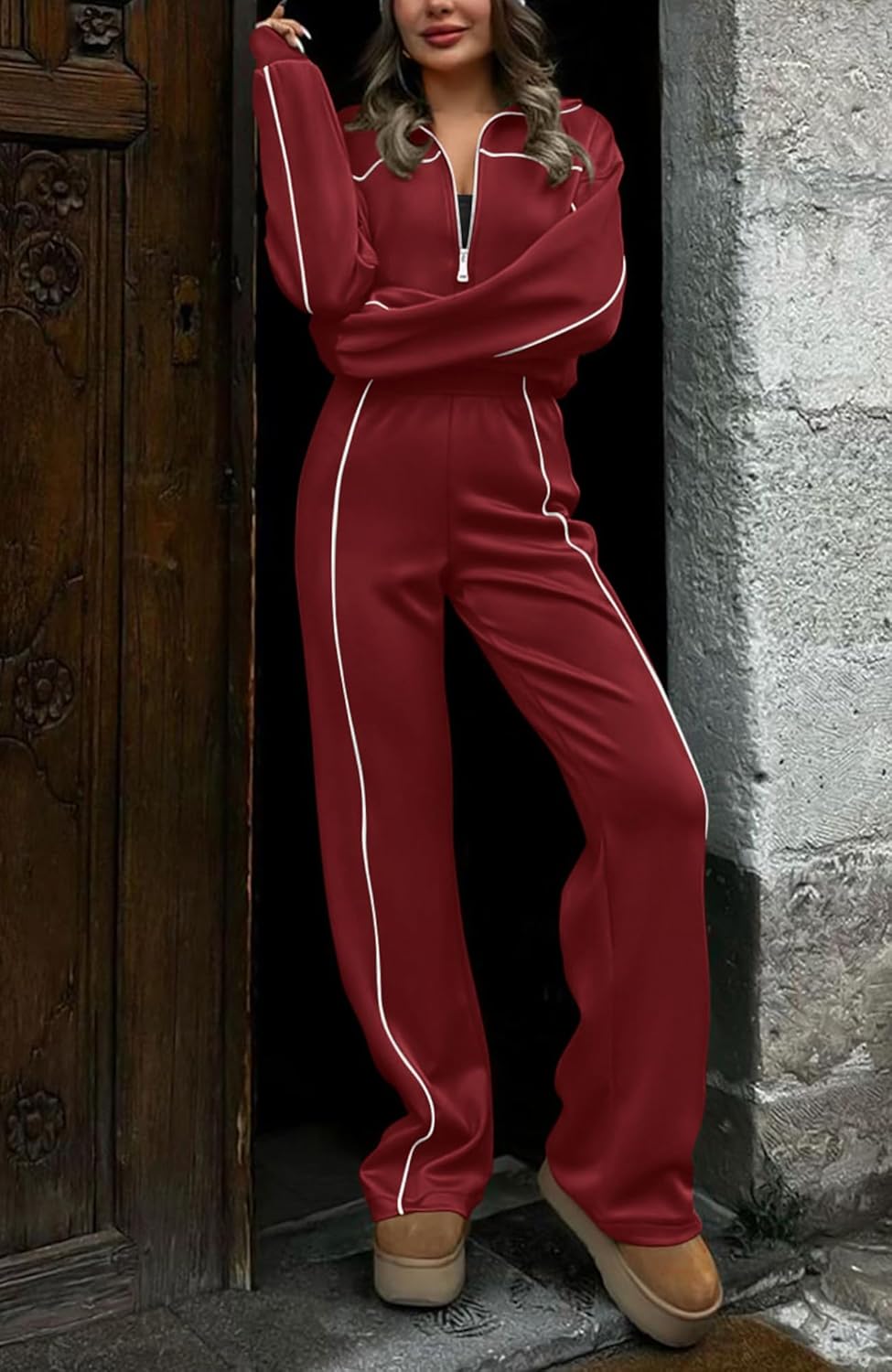 Thumbnail 2 de BTFBM Women’s Two-Piece Tracksuit Set (Zip-Up Sweatshirt + Wide-Leg Jogger Pants)