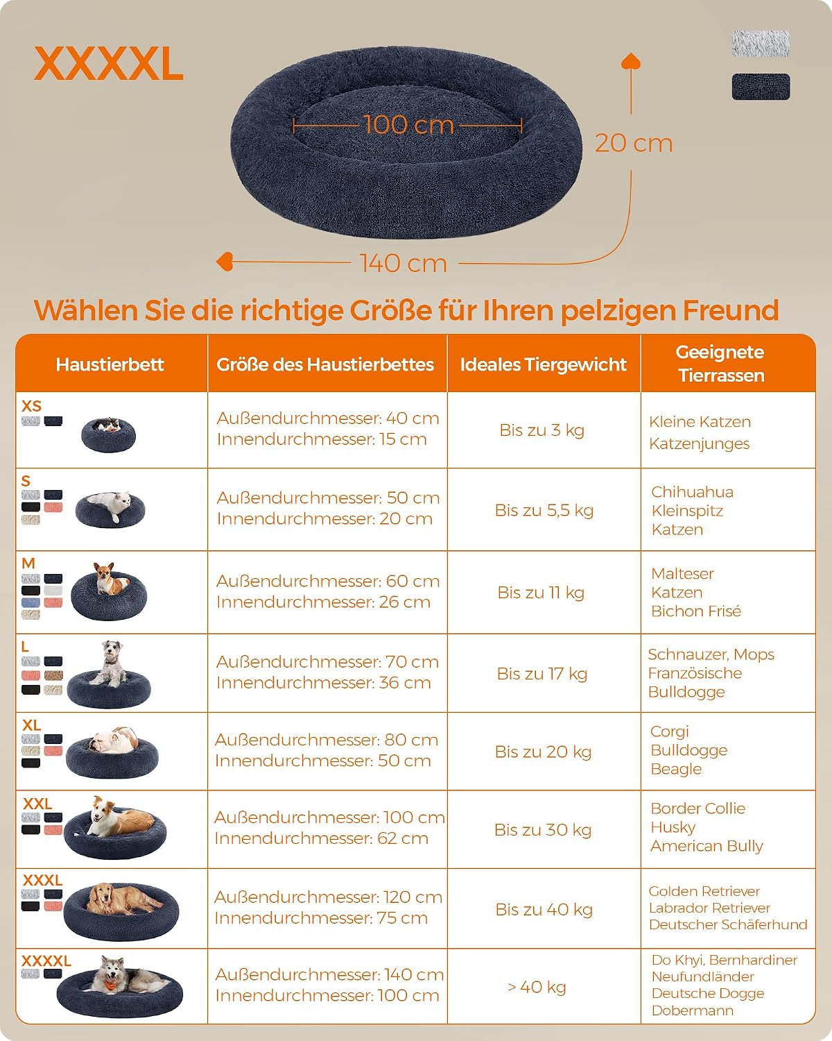 Thumbnail 5 de Feandrea Hundebett flauschig 140 cm Donut Kissen