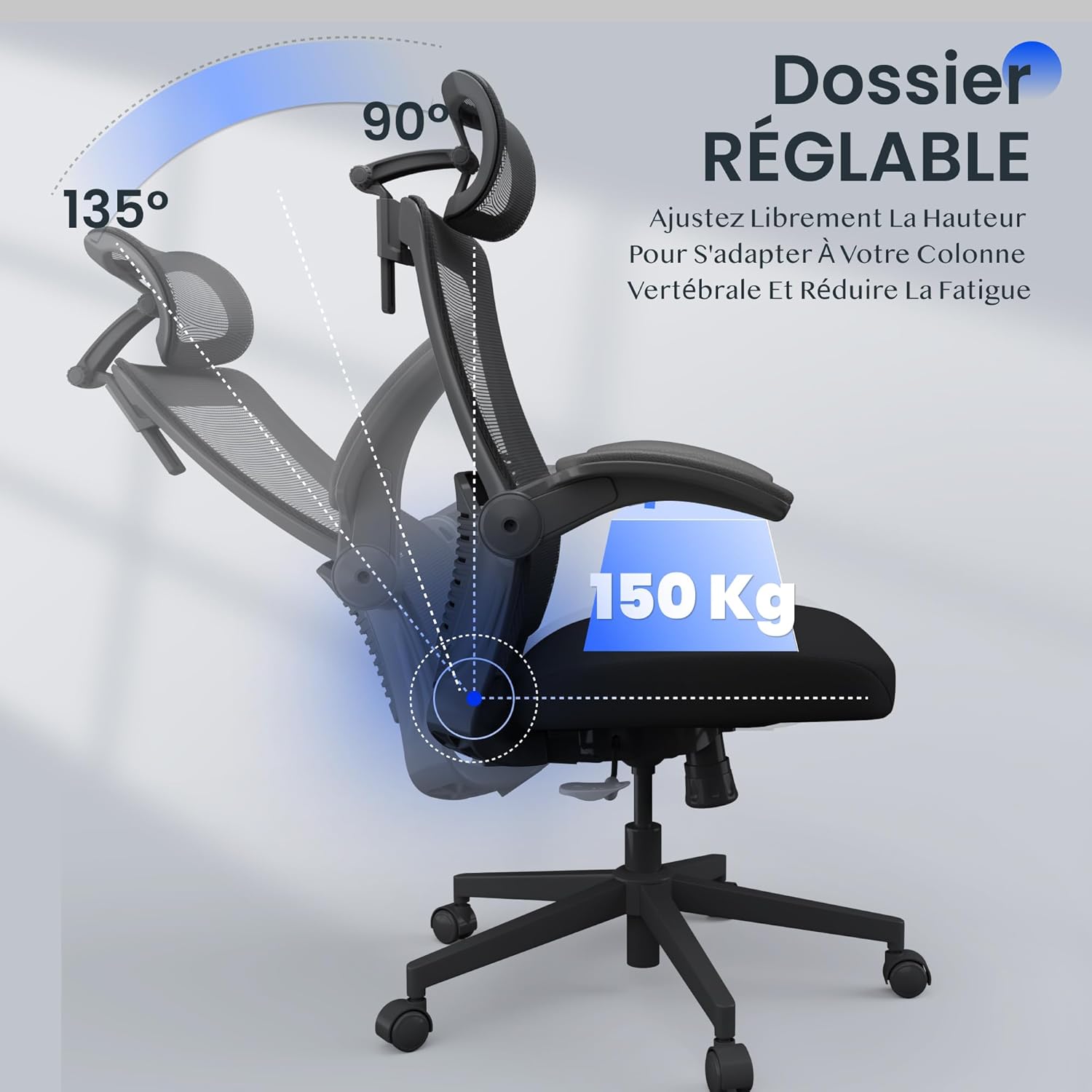 Thumbnail 6 de FLEXISPOT Chaise de Bureau Ergonomique 150 kg 💺