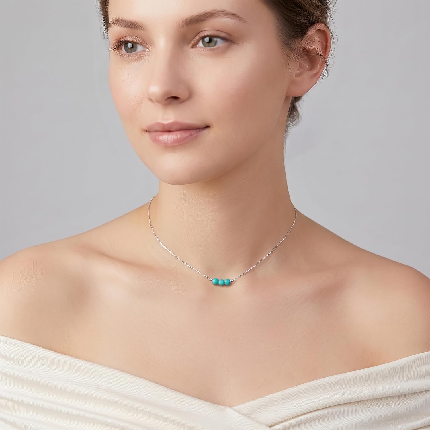 Detalle de Keenove 925 Sterling Silver Turquoise Crystal Choker Necklace