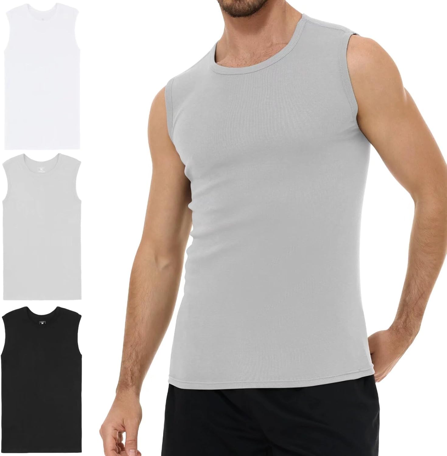Thumbnail 5 de YouShow 3er Pack Herren Unterhemd aus 100% Baumwolle (Tank Top, Rundhals) – ärmellos