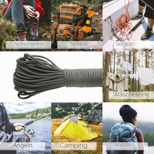 Detalle de TECEUM Paracord 550 Typ III – 4 mm, Dunkelgrau, 30 m | Vielseitige Nylon-Schnur für Camping und Survival