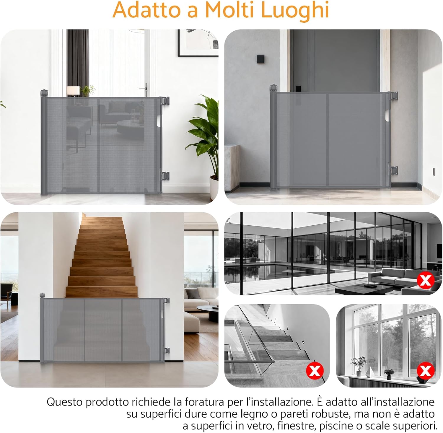 Thumbnail 6 de Maxetodo Cancelletto di Sicurezza Estensibile: barriera retrattile robusta per bambini e animali (0–140 cm)