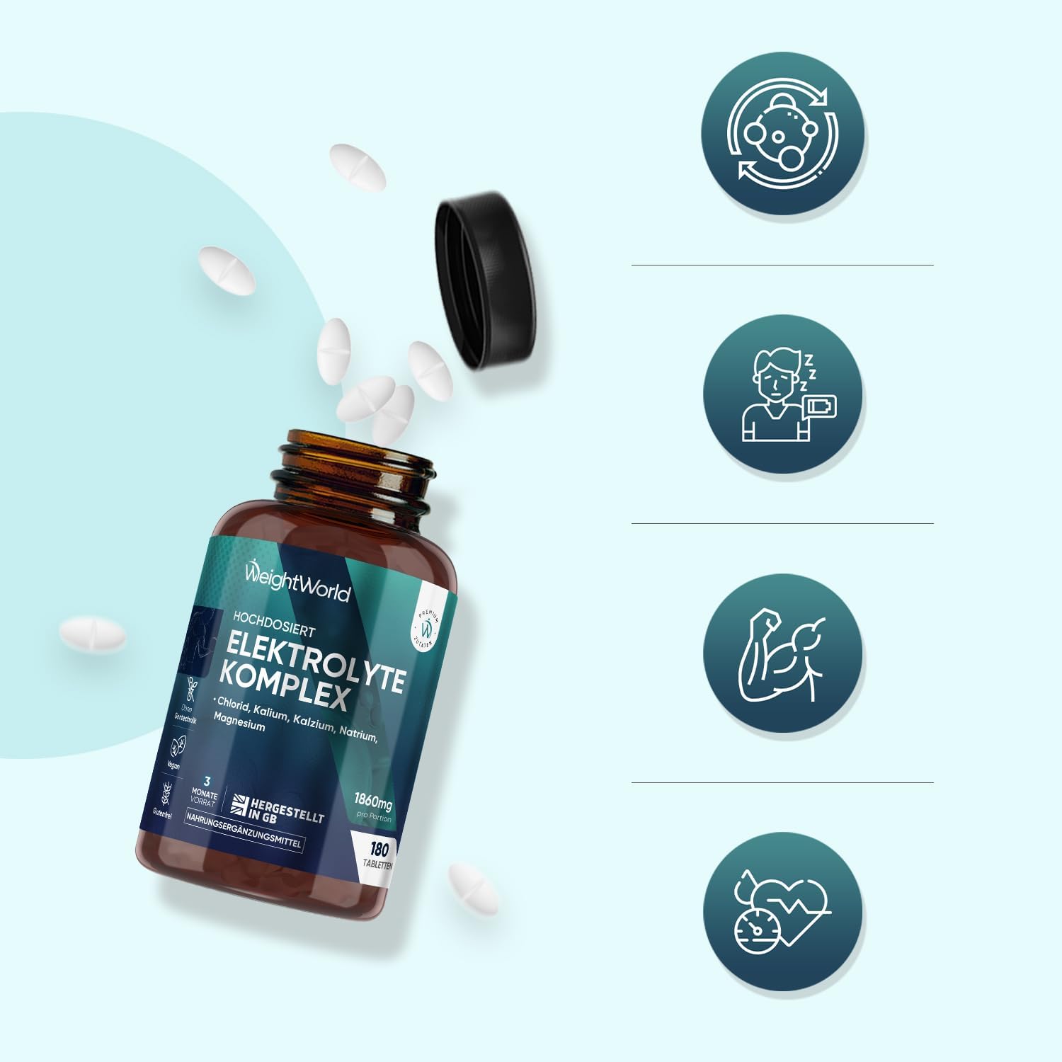 Thumbnail 6 de WeightWorld Elektrolyte Tabletten mit Magnesium, Kalzium, Kalium & Natrium – 180 vegane Tabletten