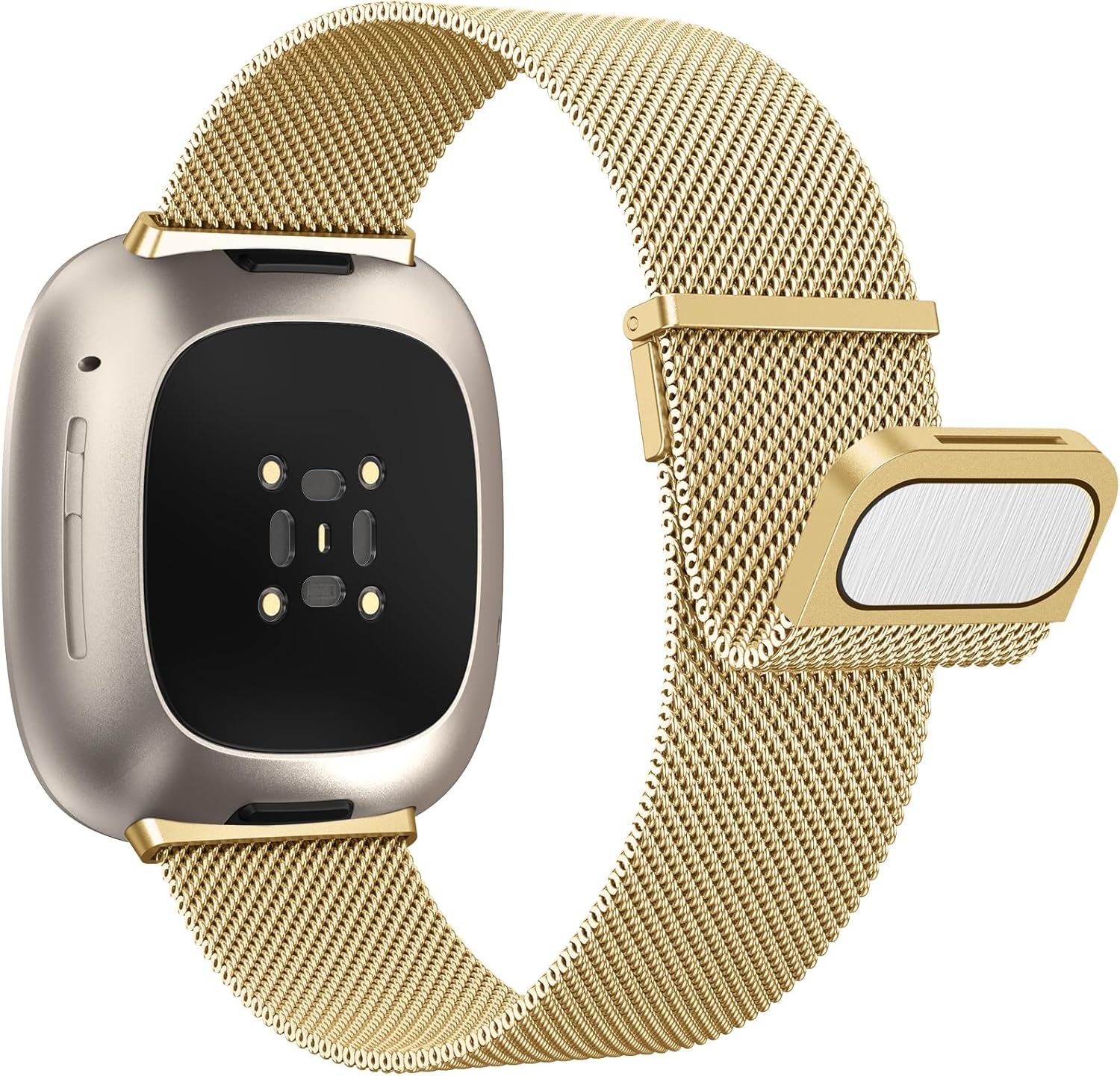 Detalle de Yoohoo Straps for Fitbit Versa 3/4 and Sense 2 – Adjustable Stainless Steel with Double Magnetic Clasp (Gold)