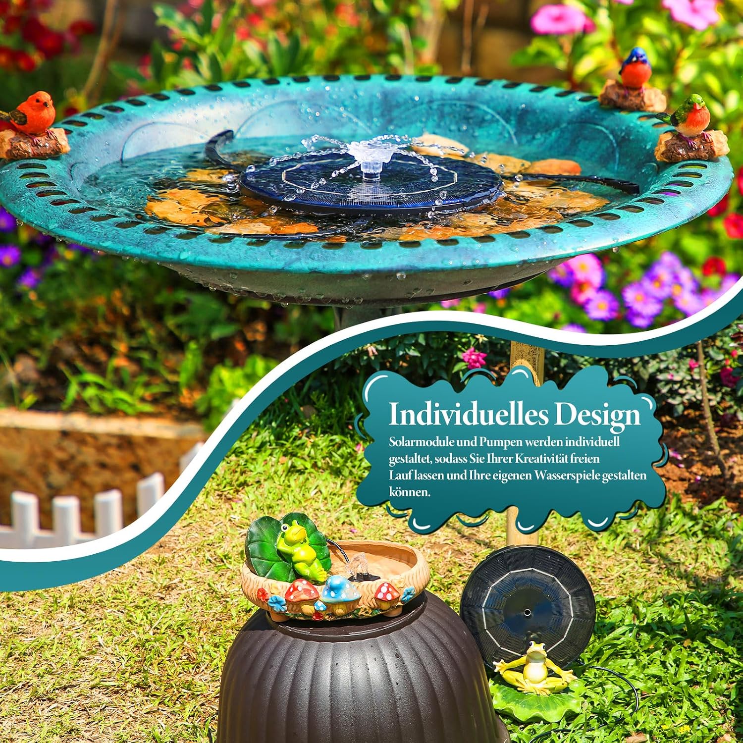Detalle de AISITIN Solarbrunnen Outdoor Split-Design mit Batterie – vielseitige Solar-Teichpumpe