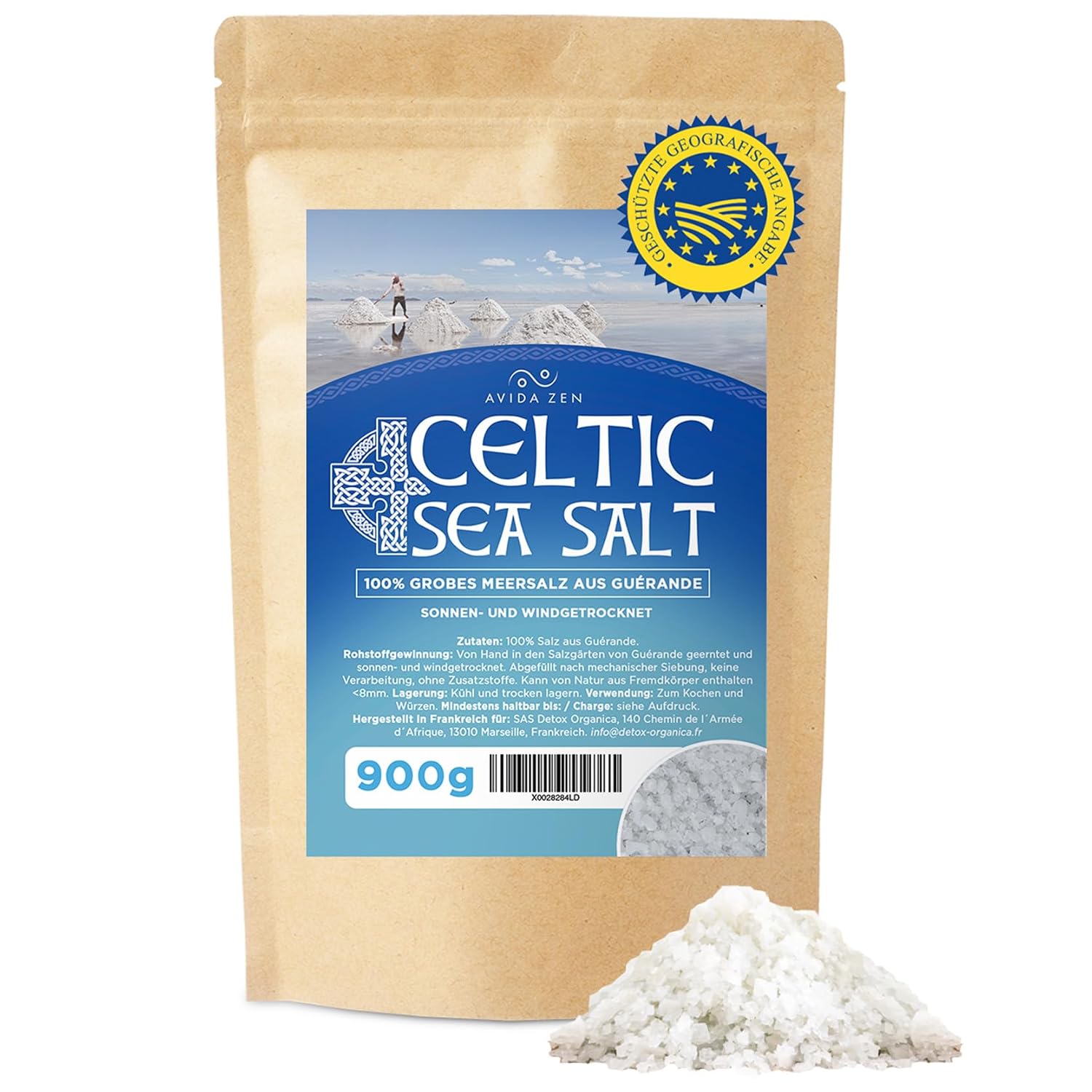 AVIDA ZEN Celtic Sea Salt 900 g – keltisches Meersalz aus Guérande, handgeerntet, grau, naturbelassen