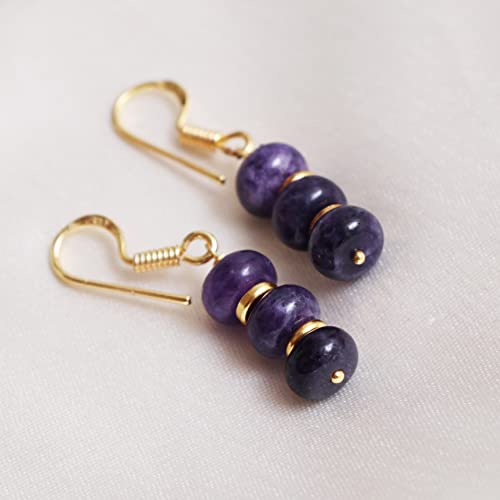 Thumbnail 4 de Gempires Natural Gemstone Rondelle Bead Earrings, Amethyst by GEMPIRES NATURE’S TREASURE