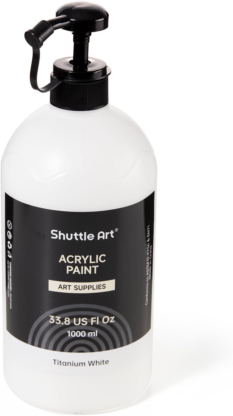 Detalle de Shuttle Art White Acrylic Paint (Titanium White) 33.8oz/1000ml pump bottle