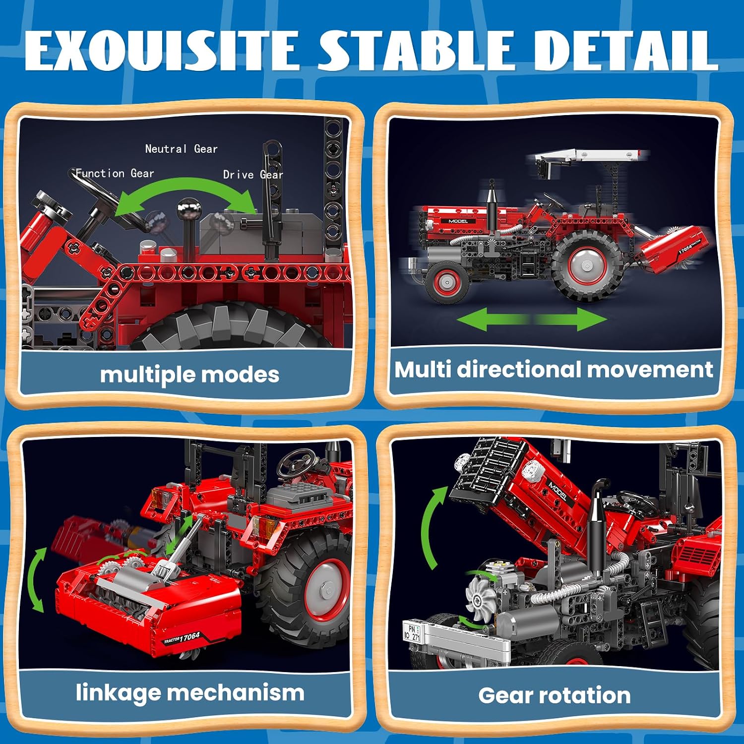 Detalle de Mould King 17064 Technik 3 in 1 Ferngesteuerter Traktor Harvester – 1857 Teile, App- und Fernsteuerung