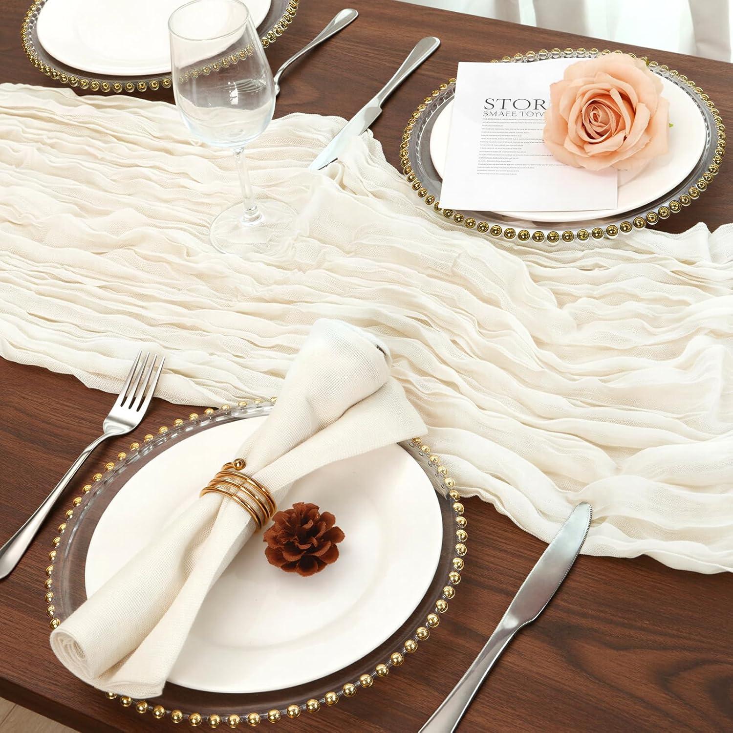 Detalle de 20 Pack Ivory White Gauze Cheesecloth Table Runner Set (120 Inch, 10 ft) for Weddings and Boho Decor