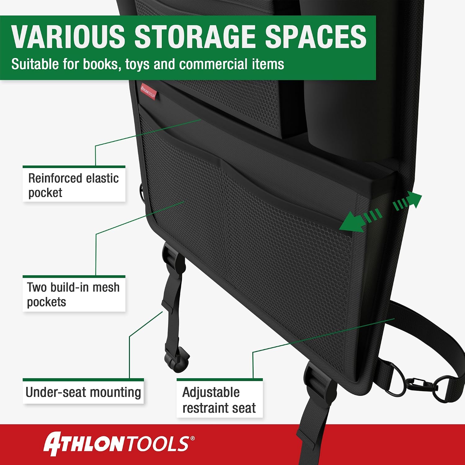 Detalle de ATHLON TOOLS Der stabilste Autositz-Organizer mit verstärkter Rückwand und integriertem Tablet-Halter