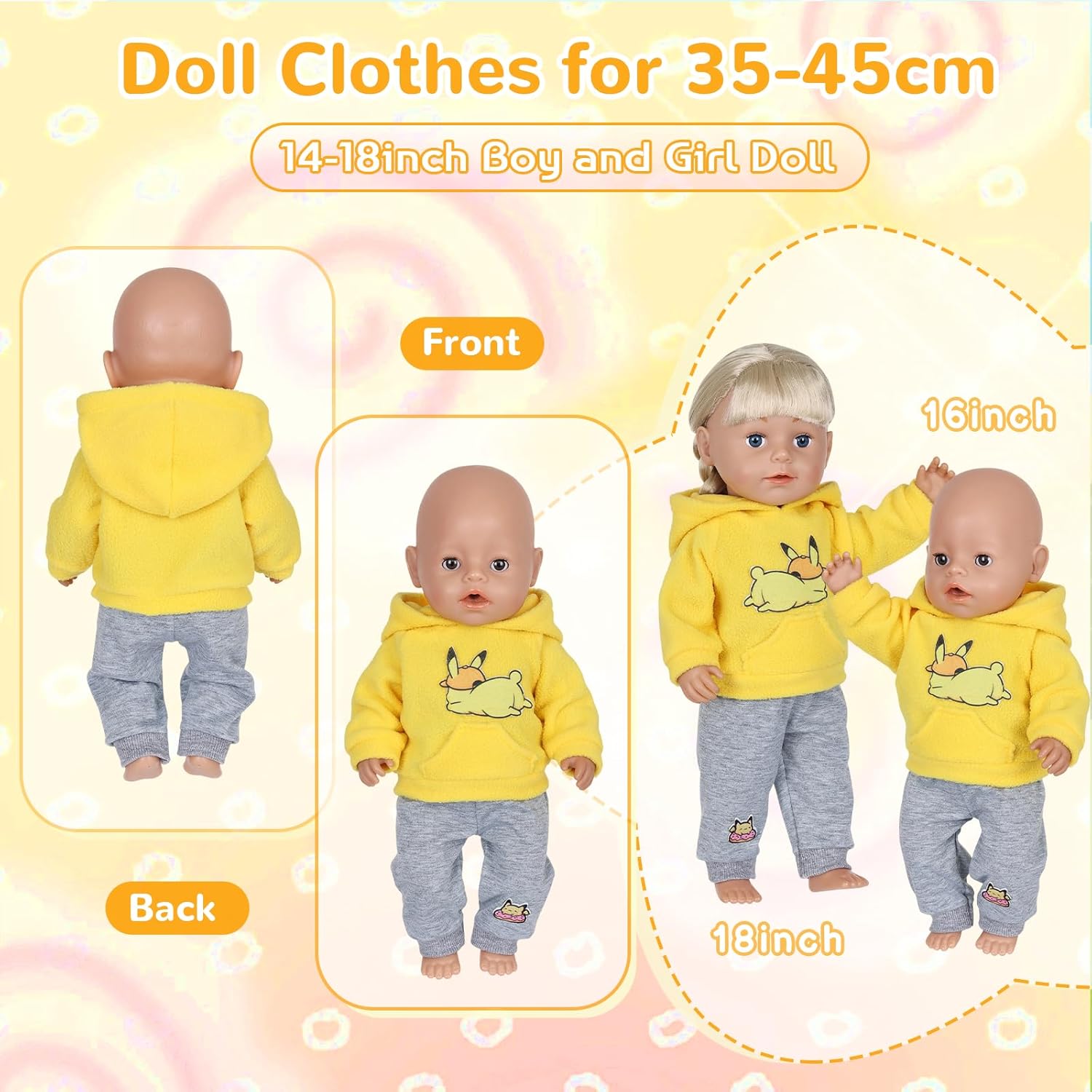 Thumbnail 3 de Orizizhic 5-teiliges Puppenkleidung-Set für Babypuppen (35–43 cm) – gelbe Hose, Jogginghose, Zubehör