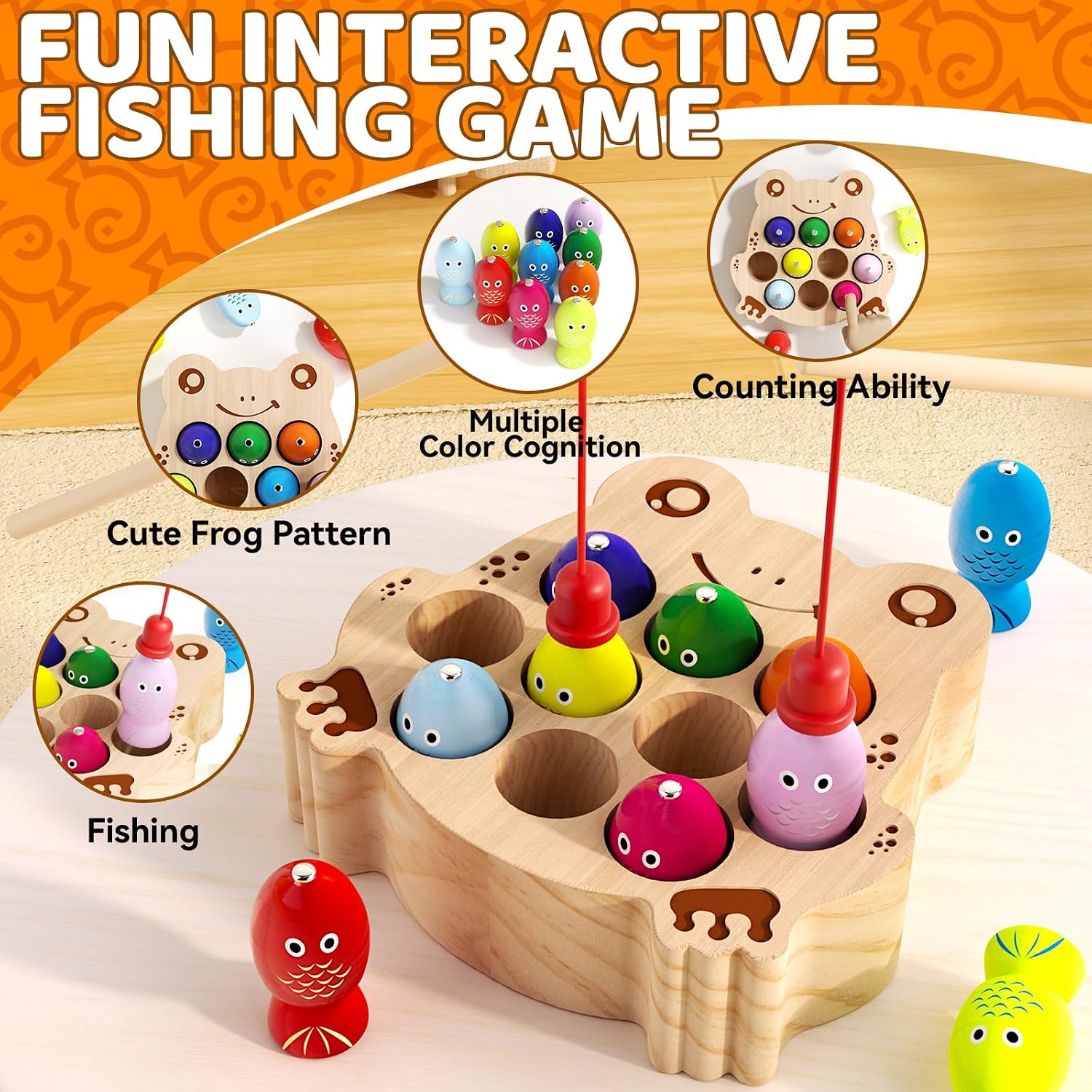 Thumbnail 1 de Edutree Montessori Wooden Magnetic Fishing Game for Toddlers (1–3 years): Colour Sorting & Fine Motor Skills