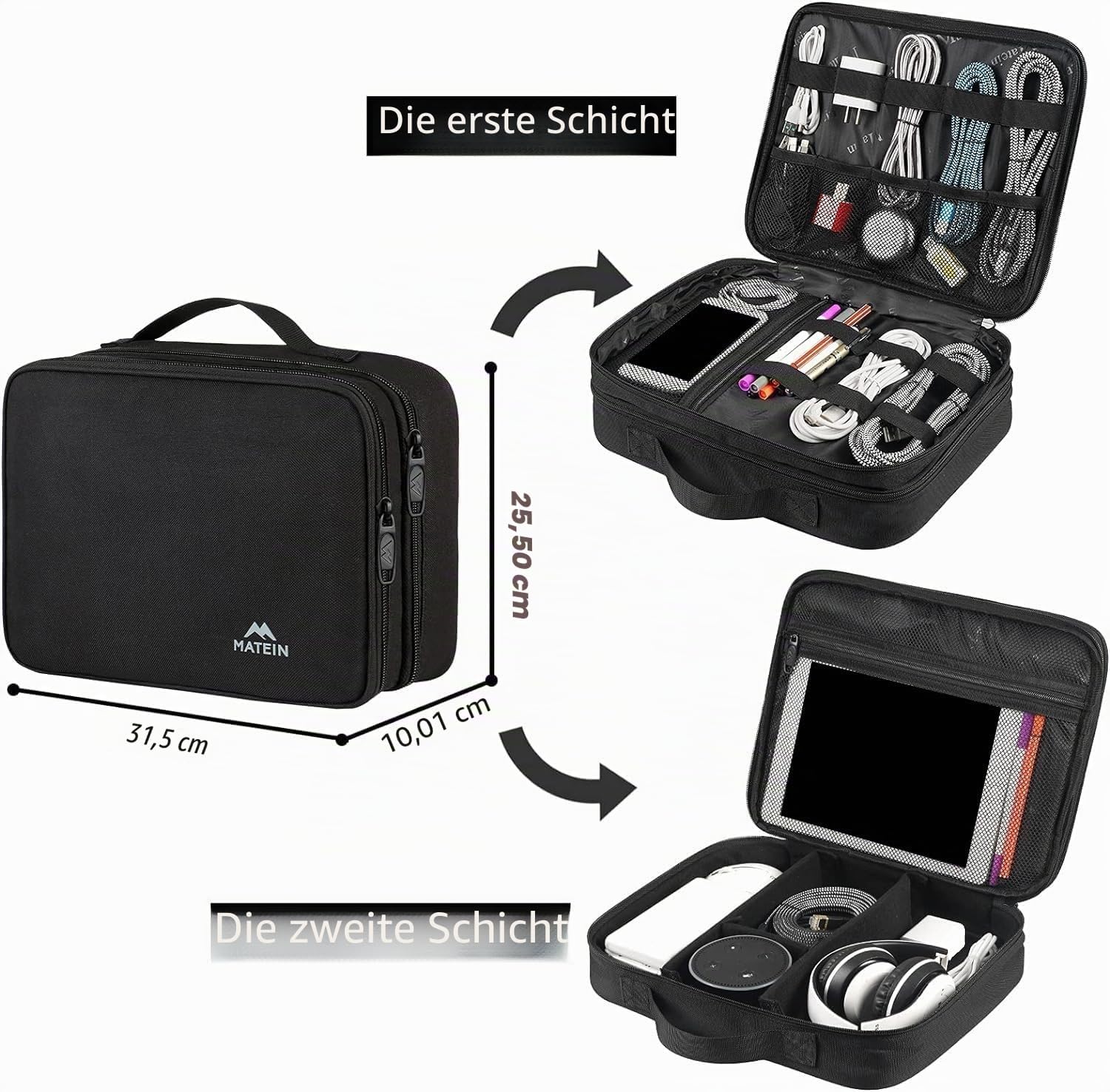 Thumbnail 2 de MATEIN Kabel Organizer Tasche (groß) – wasserabweisende Elektronik-Reise-Tasche für iPad bis 12,9 Zoll, Ladegerät & mehr