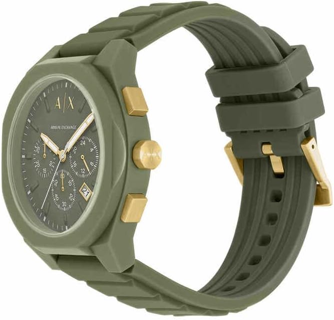 Detalle de Armani Exchange Herrenuhr Quad-Quarz-Chronograph, 44 mm, Grün, Silikonband