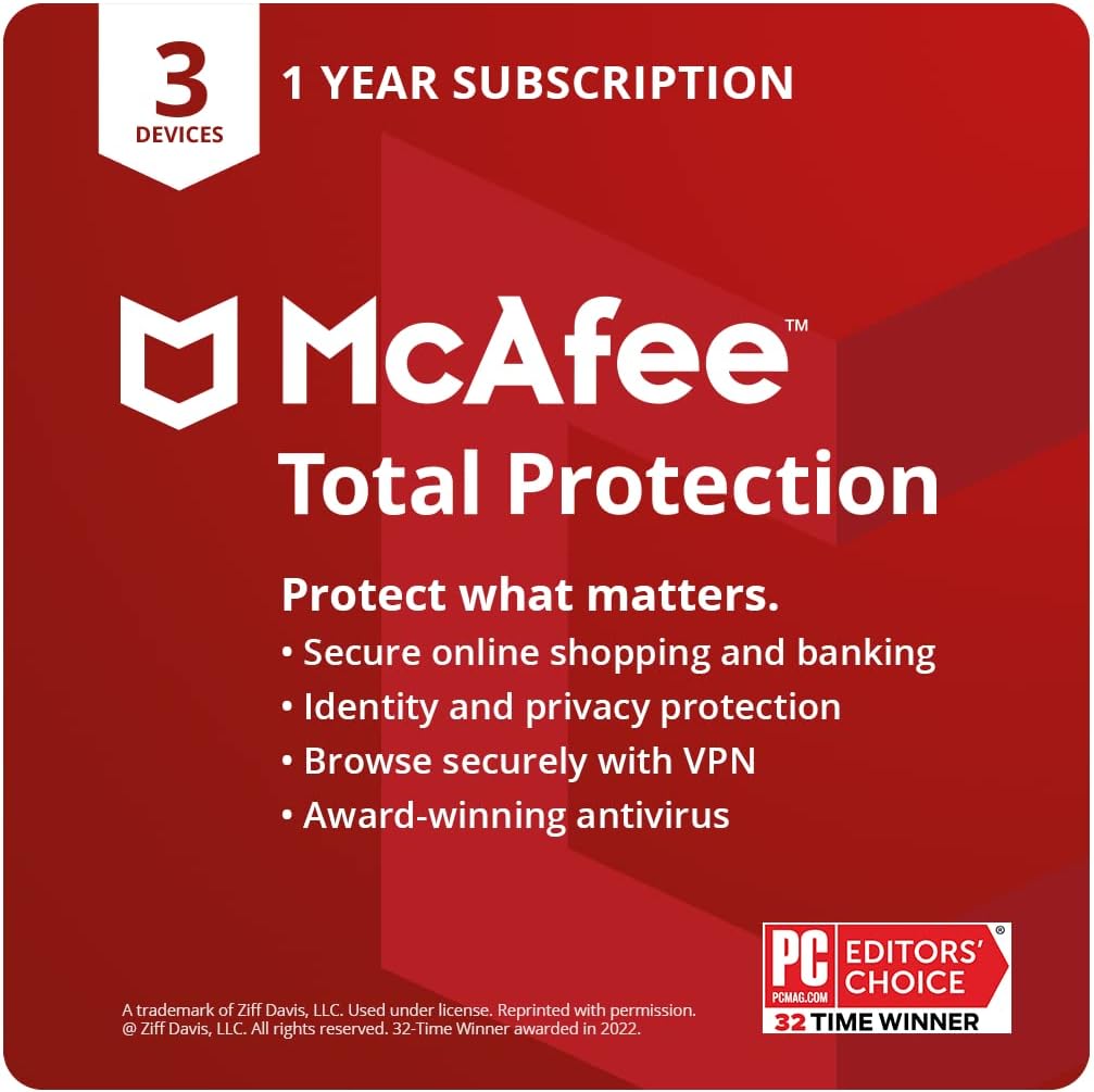 Detalle de McAfee Total Protection 3-Device Antivirus with VPN, Password Manager, and Dark Web Monitoring (1-Year Download Code)