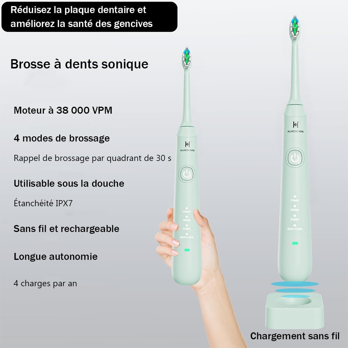 Thumbnail 3 de Kit de nettoyage buccal 2-1 : Hydropulseur dentaire et brosse à dents électrique (vert clair)