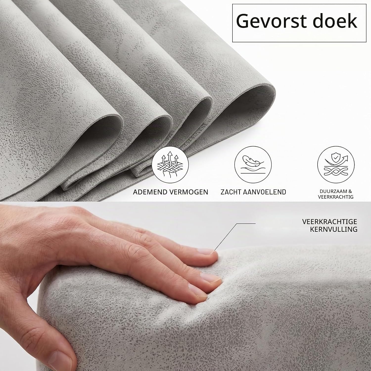 Detalle 2 de JIEXI NC181 cantilever eetkamerstoelen, set van 4 met grijze stof en zwart frame