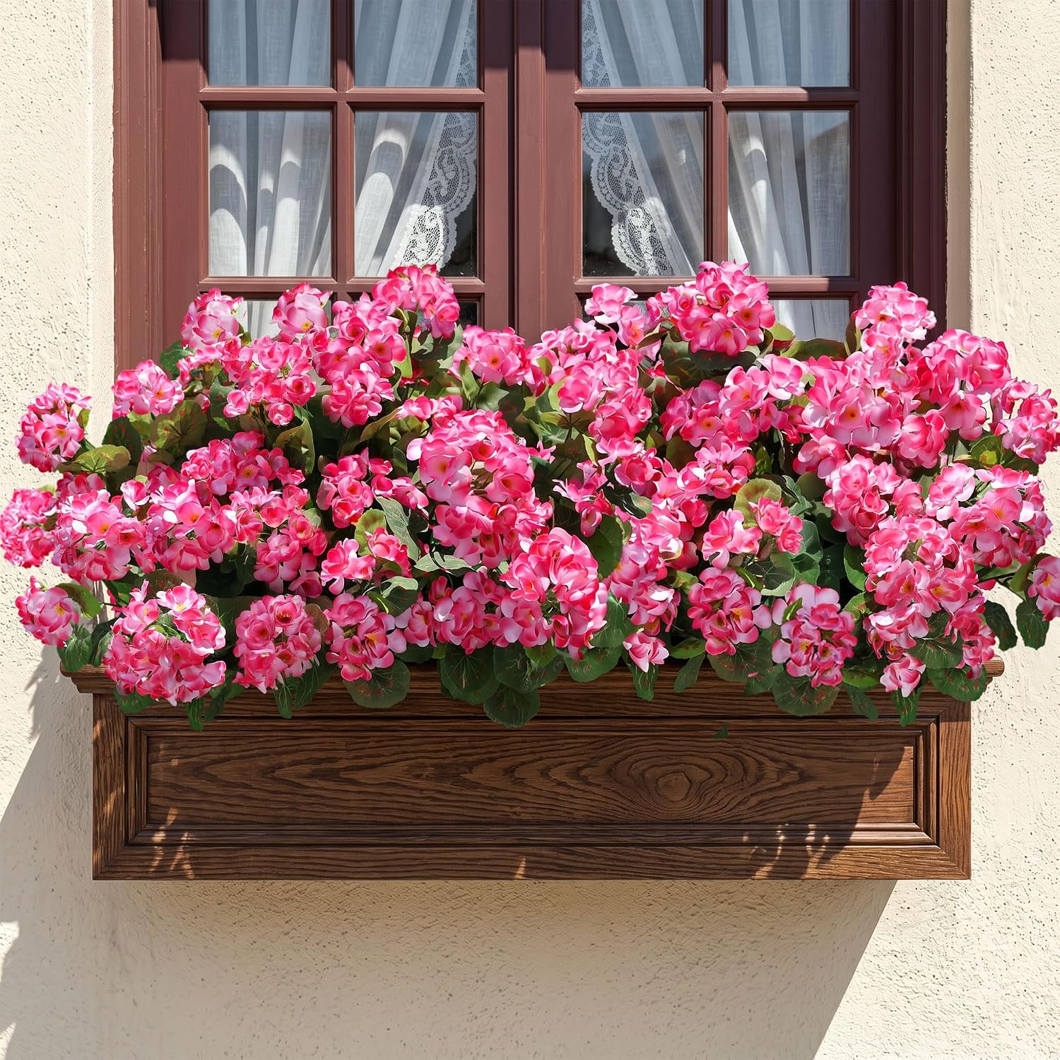 Detalle de HyeFlora Artificial Geranium Fake Flowers (6 Bundles) for Outdoor Porch, Planters & Balconies