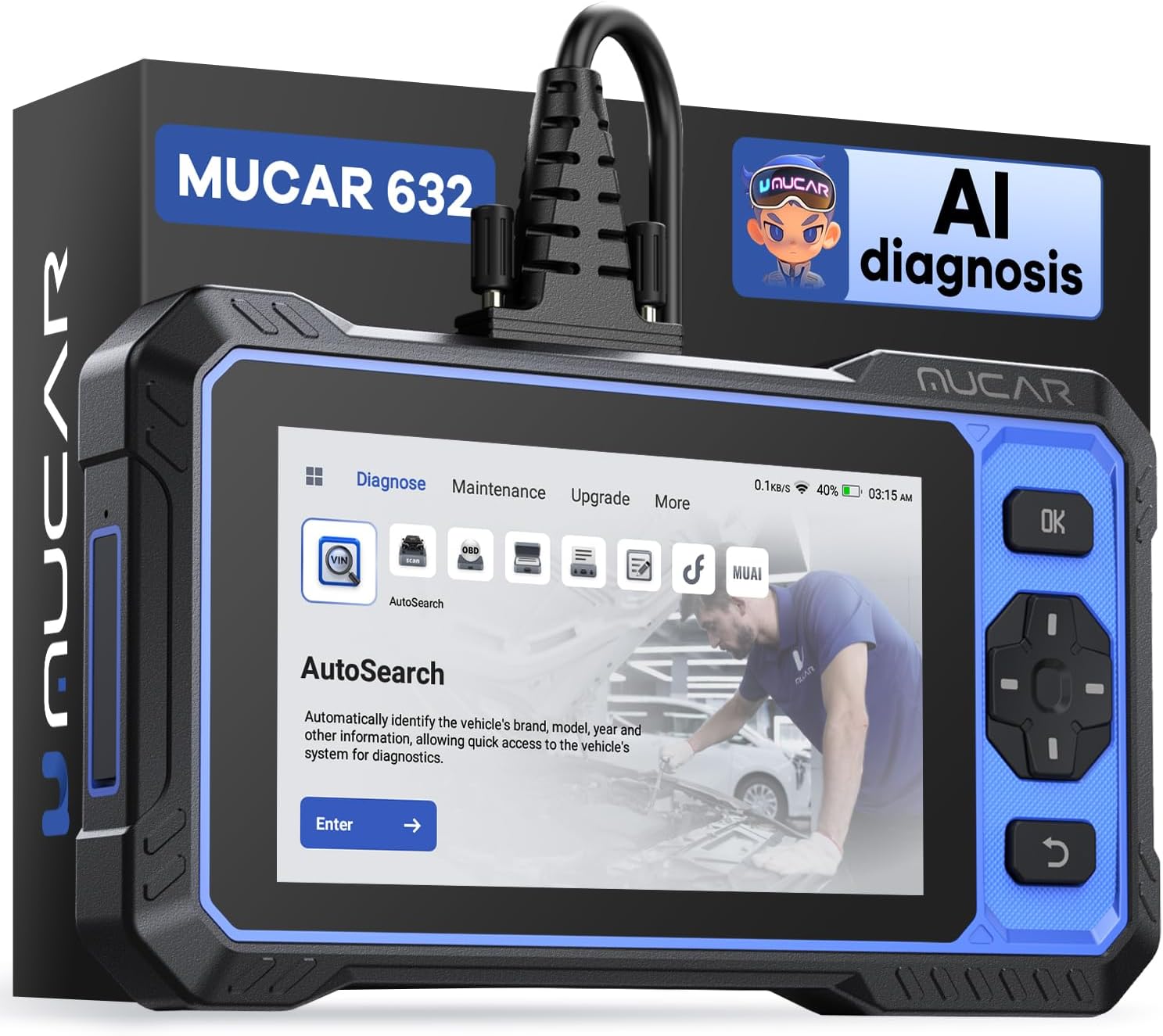 Detalle de MUCAR 632 Elite AI-Assisted Bidirectional OBD2 Scanner with 15 Reset Services, Lifetime Free Updates