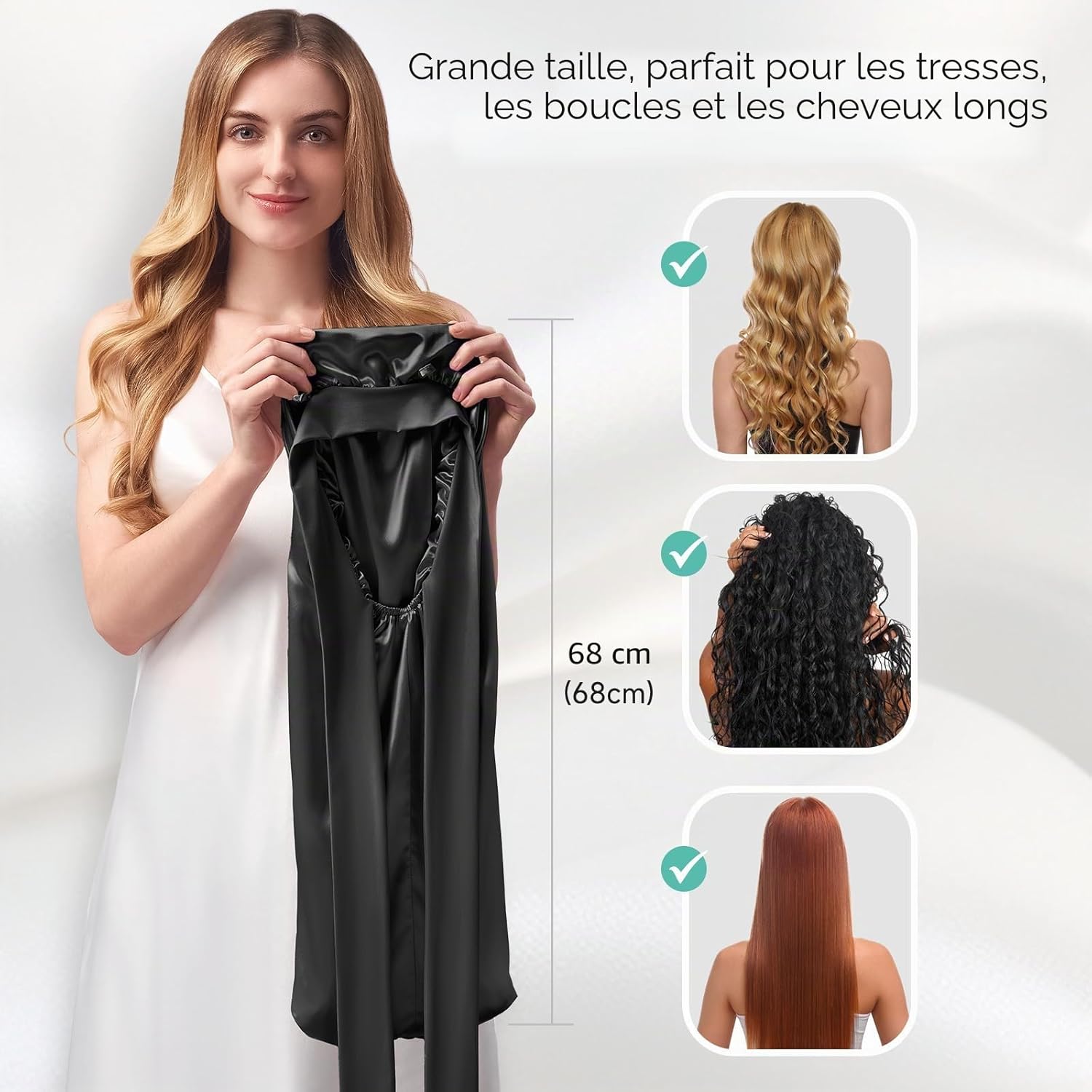 Detalle de Umisleep Bonnet de Nuit 22 Momme en Soie de Mûrier – Double Face, Large, pour Cheveux Volumineux