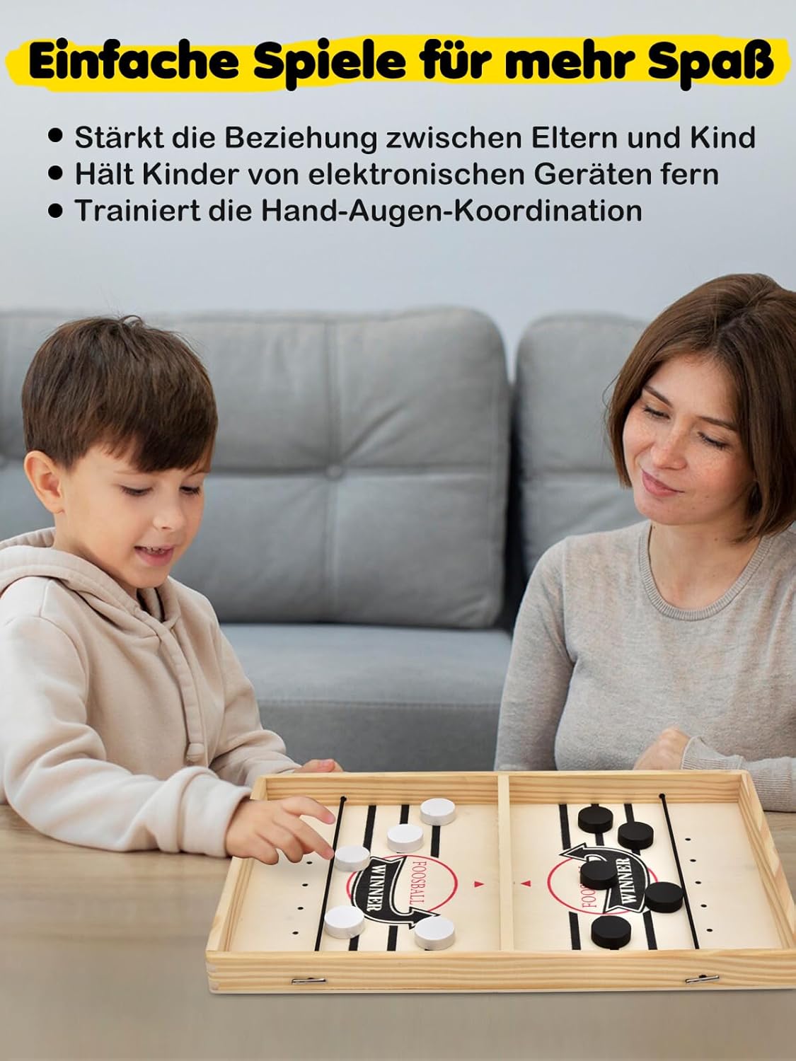 Thumbnail 3 de Hockey Brettspiel aus Holz – Sling Puck Match Spiel, 2in1 Interaktion Tischhockey Katapult, tragbares Schachbrettset