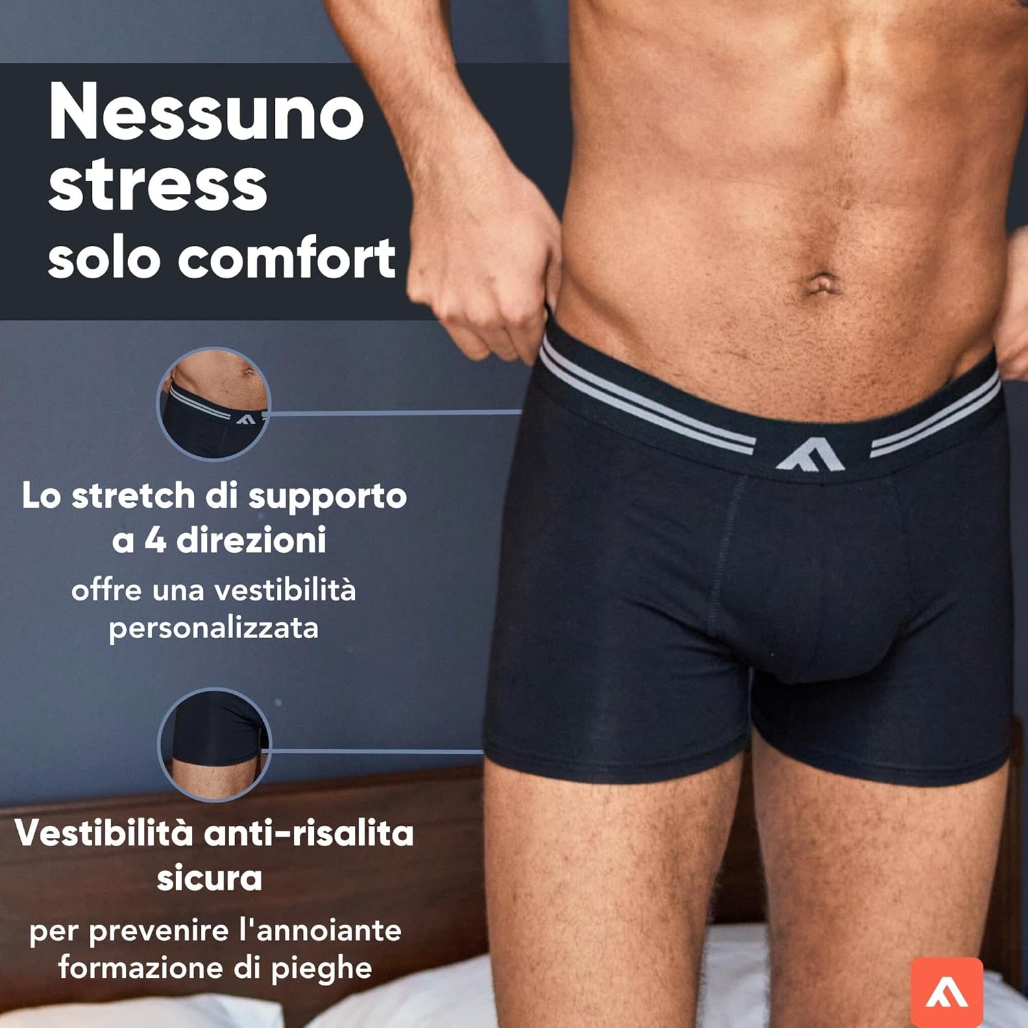 Detalle 2 de FM London Boxer da Uomo in Bambù Morbidi – Confezione da 5, senza etichetta, elastico 4 vie