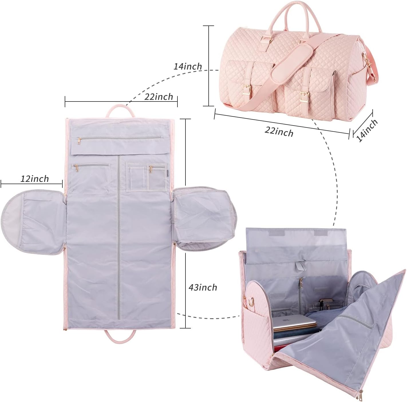 Thumbnail 1 de Convertible Leather Garment Bag for Women – 2 in 1 Hanging Suitcase with Shoe Pouch and Travel Duffle