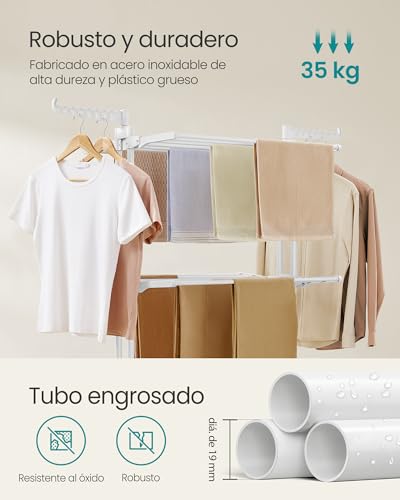 Detalle de SONGMICS Tendedero Plegable de 4 Niveles con Ruedas y Alas Plegables