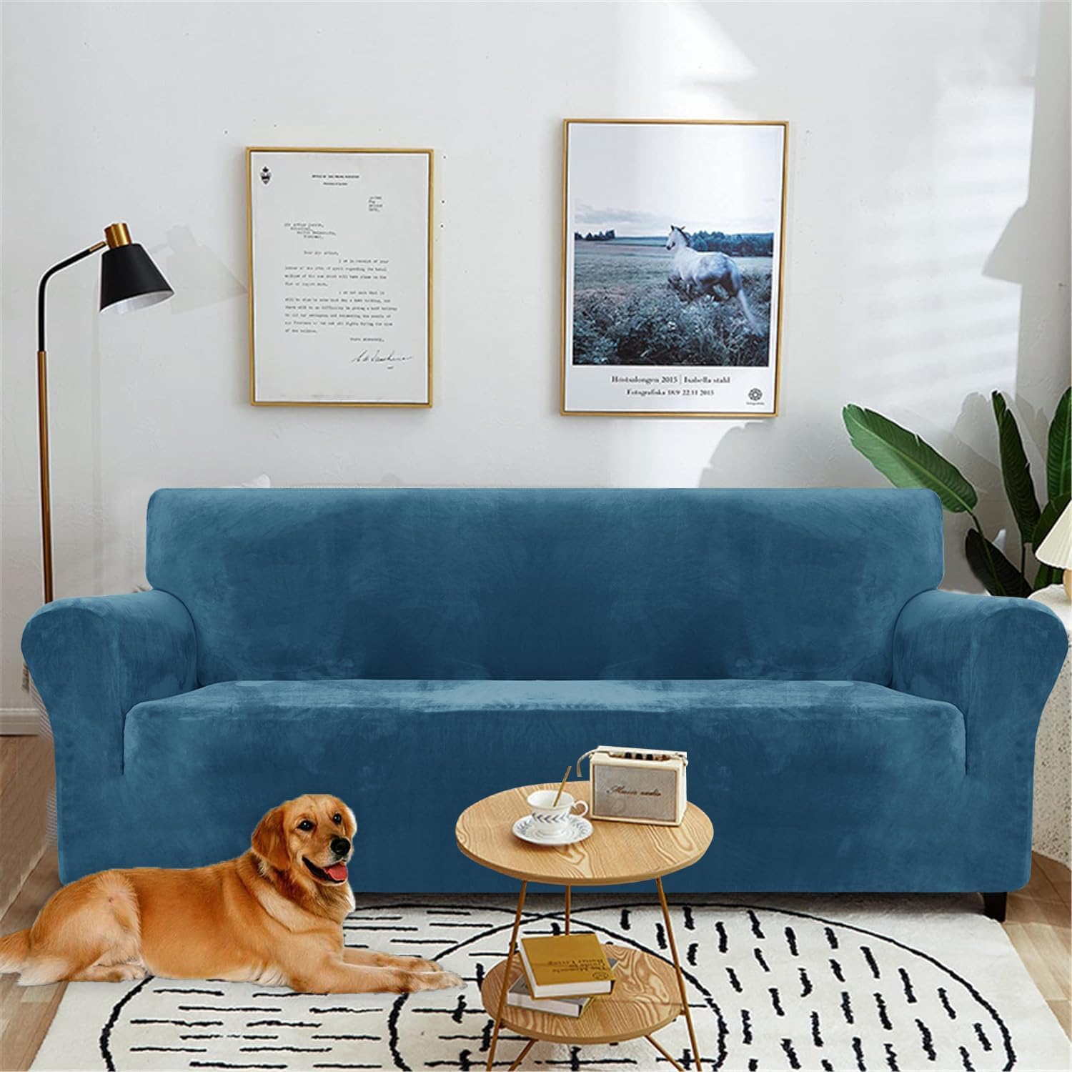 Detalle 2 de YSTELLAA Housse Velours 3 Places bleu paon