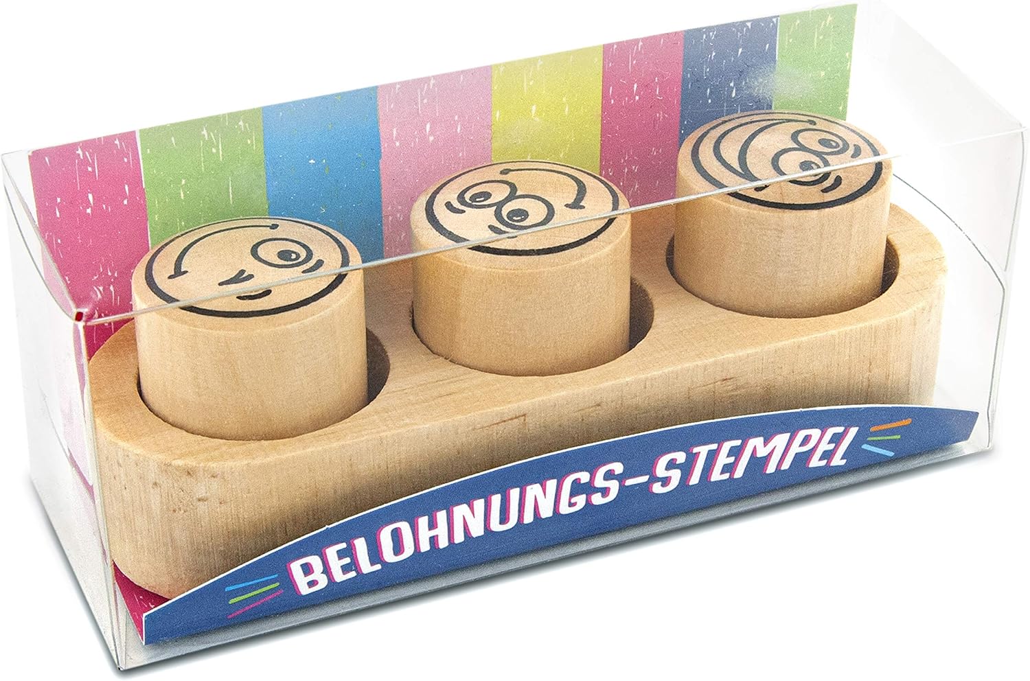 Detalle 2 de TRENDHAUS 952509 lärarstämpelset i trä med smileymotiv, 3 stämplar