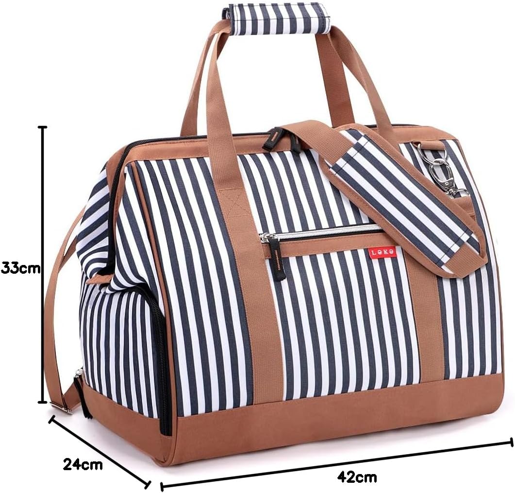 Thumbnail 6 de Lekesky Weekend Overnight Bags for Women 33L Top Opening Travel Duffle with Shoes Compartment (White Stripes)
